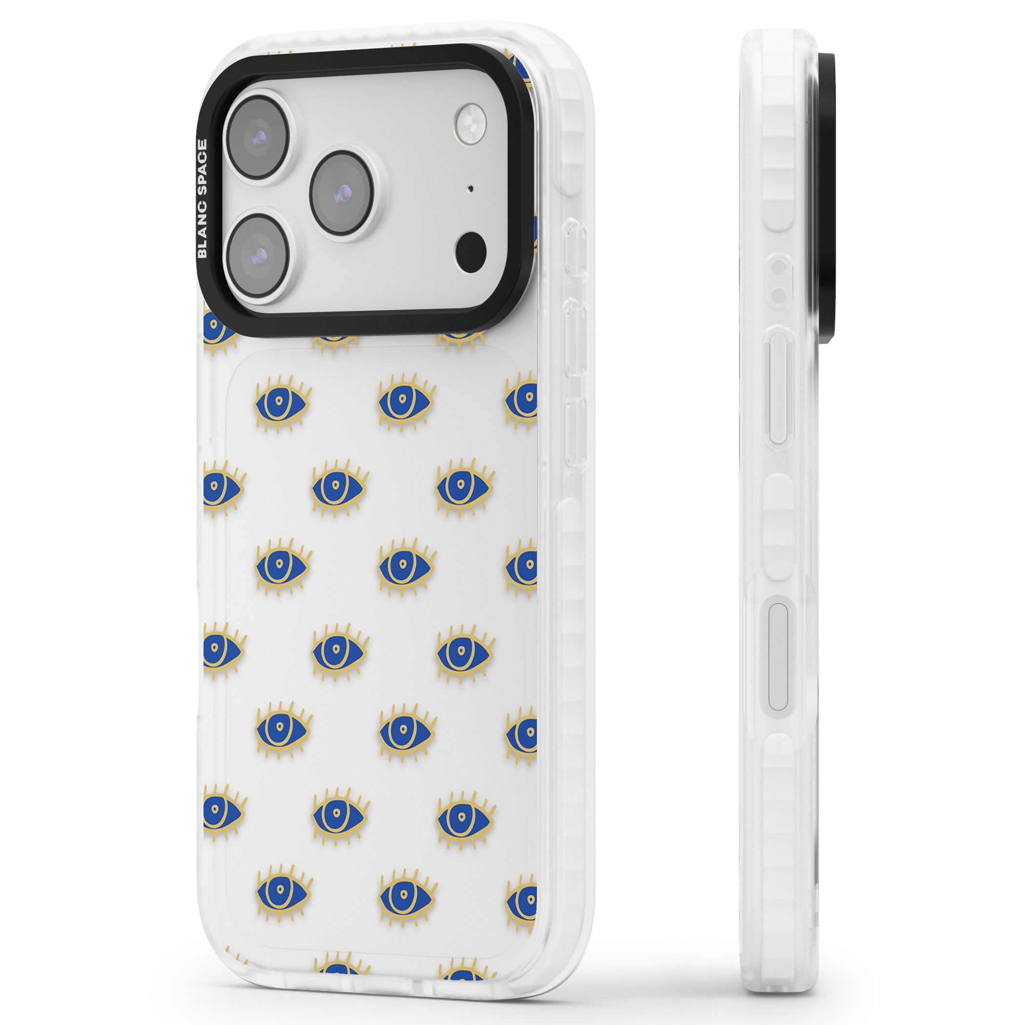 Psychedelic Eyes Pattern Classic iPhone 17 Pro Max Impact Clear Phone Case Side Profile