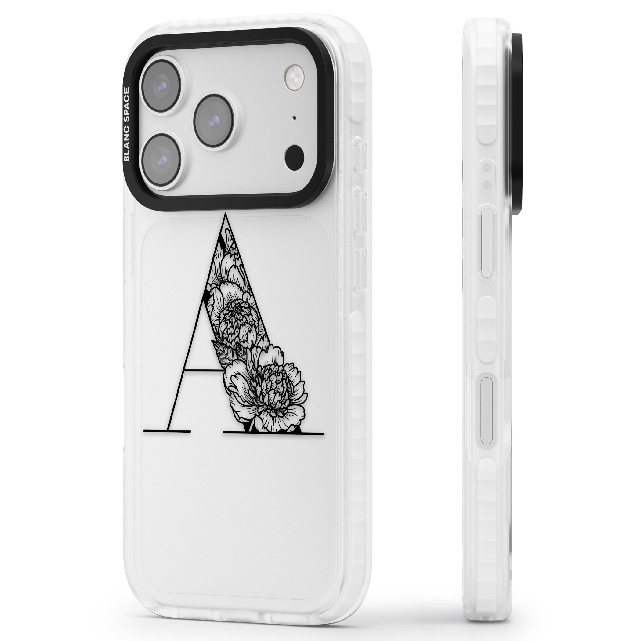 Personalised Floral Monogram iPhone 17 Pro Max Impact Clear Phone Case Side Profile