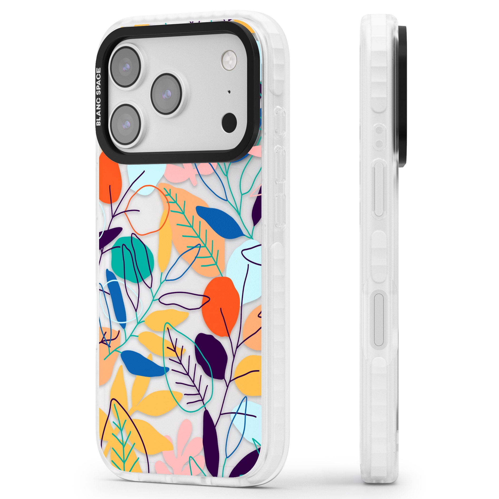 Abstract Line Drawn Leaves iPhone 17 Pro Max Impact Clear Phone Case Side Profile