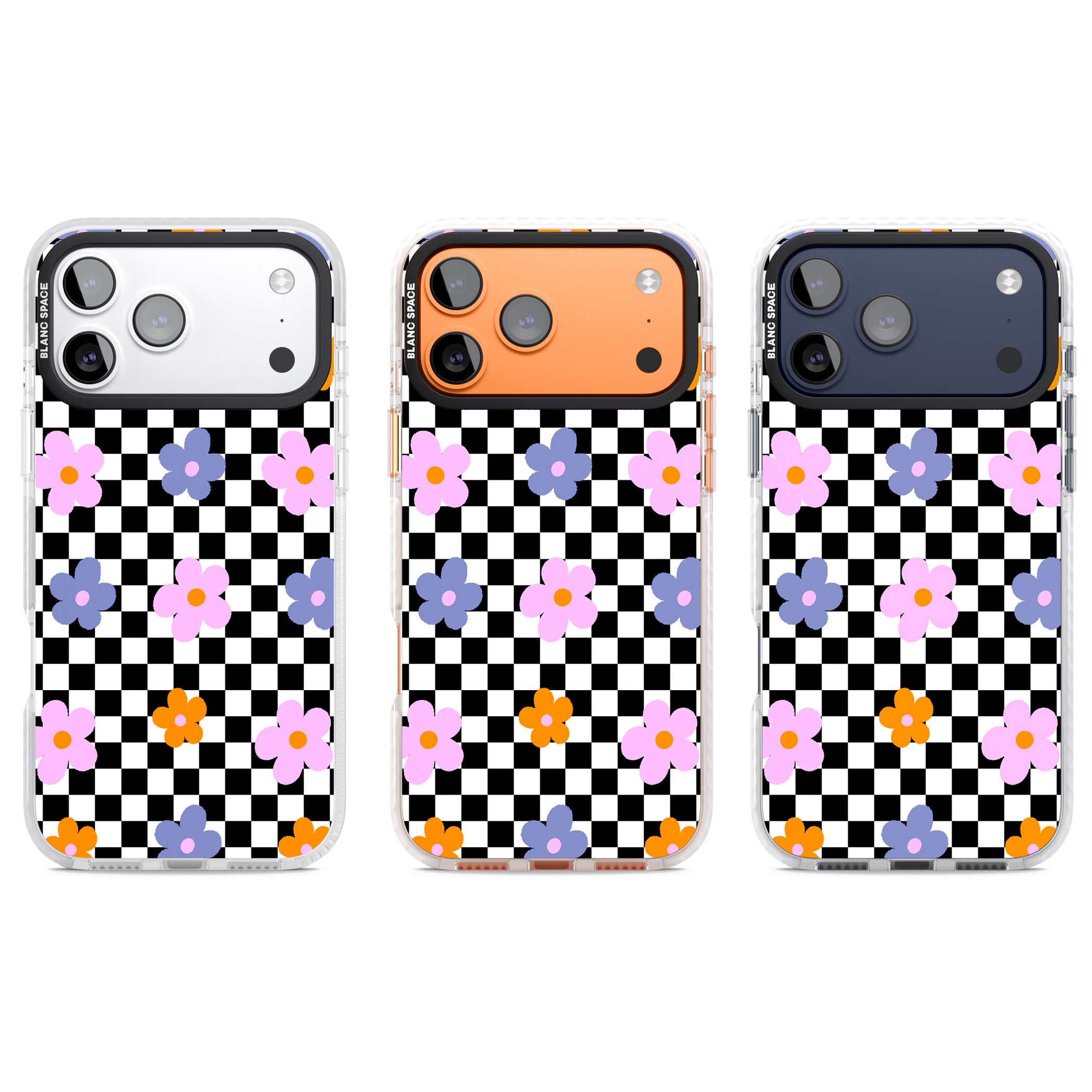 Checkered Blossom iPhone 17 Pro Impact Clear Phone Case APT Impact Protection