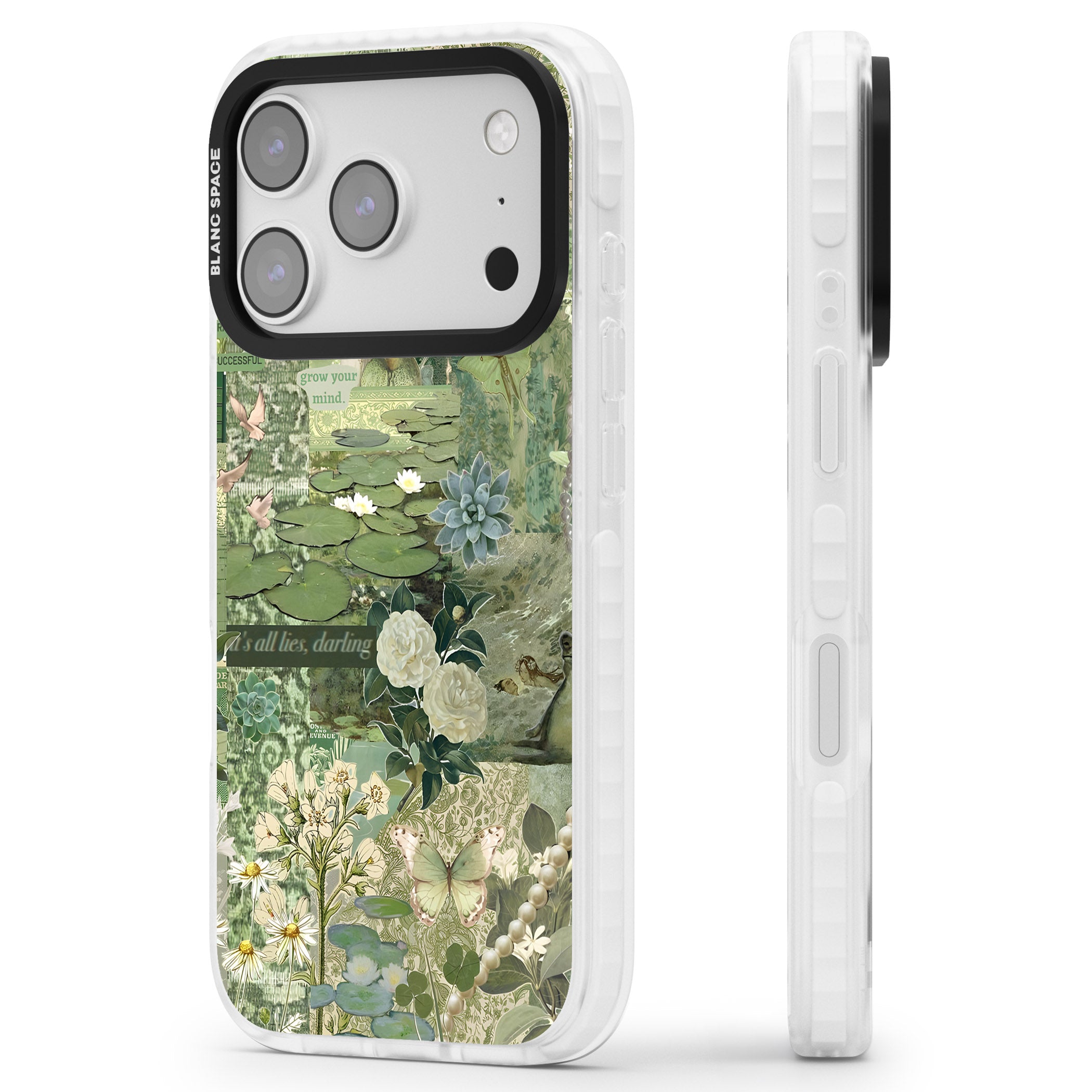 Sage Collage iPhone 17 Pro Max Impact Clear Phone Case Side Profile