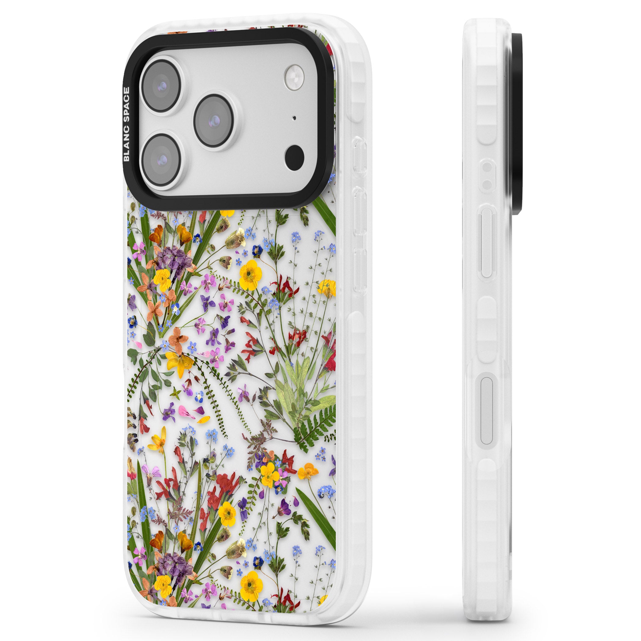 Wildflower & Leaves iPhone 17 Pro Max Impact Clear Phone Case Side Profile