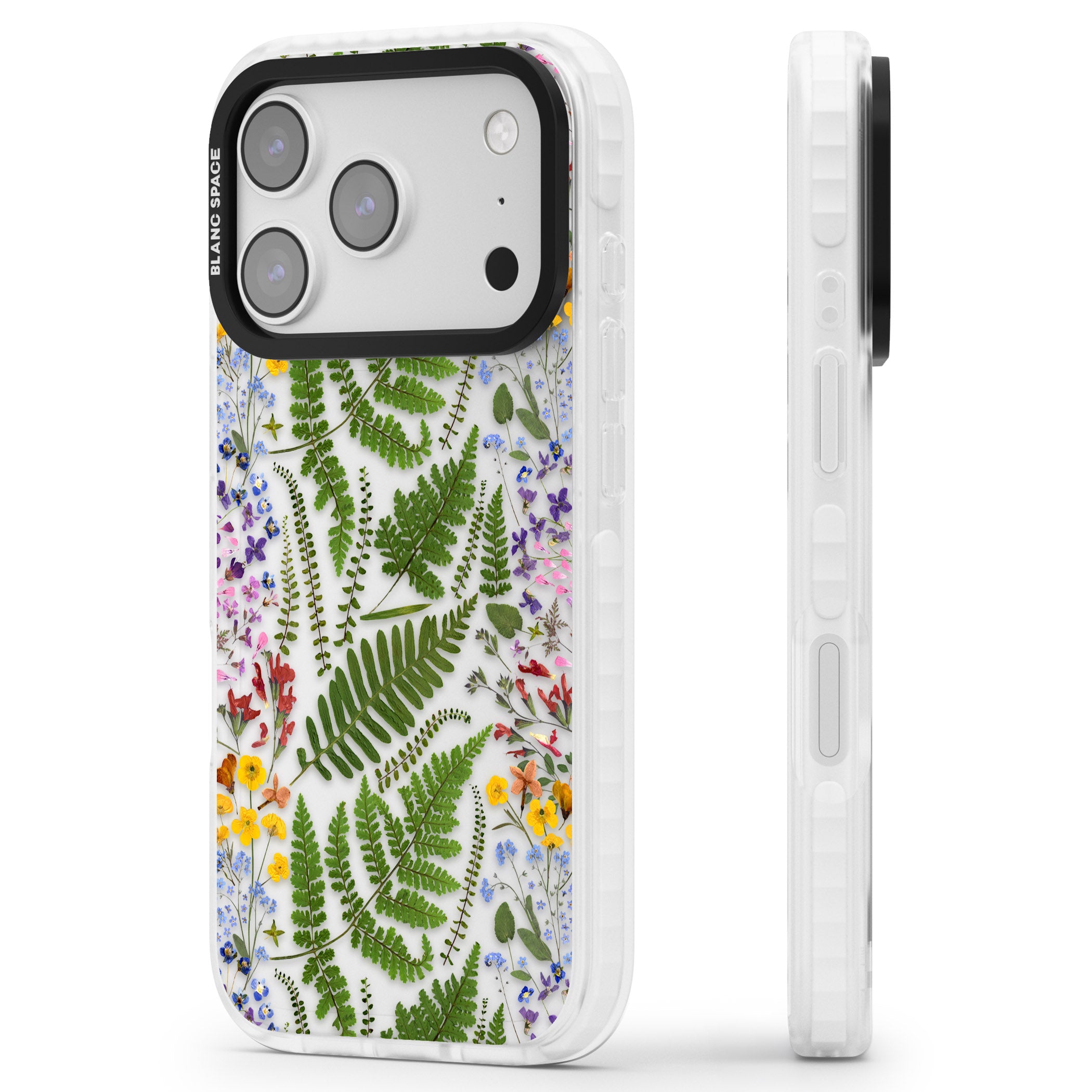 Botanical Fern & Floral iPhone 17 Pro Max Impact Clear Phone Case Side Profile