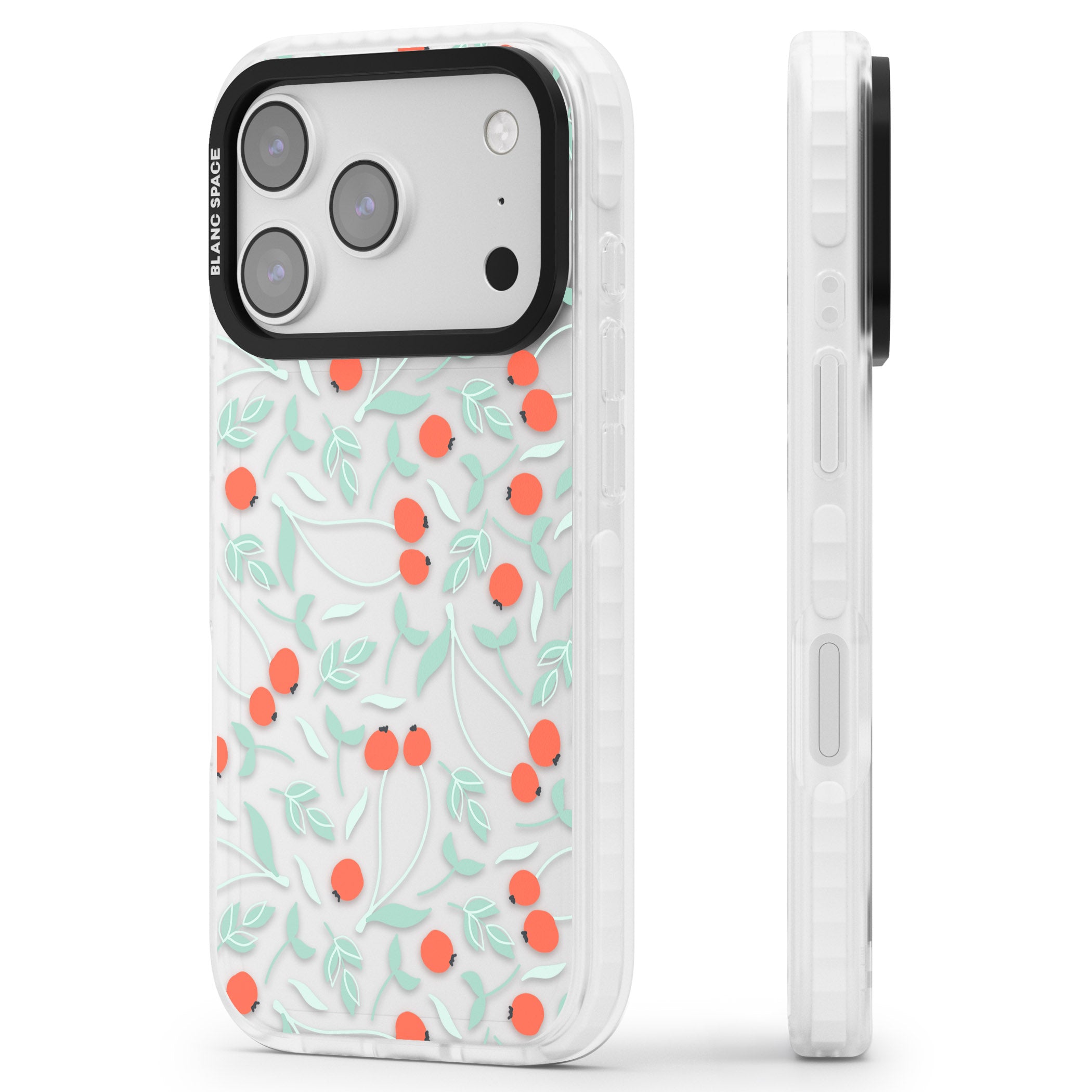 Red Berries Floral iPhone 17 Pro Max Impact Clear Phone Case Side Profile