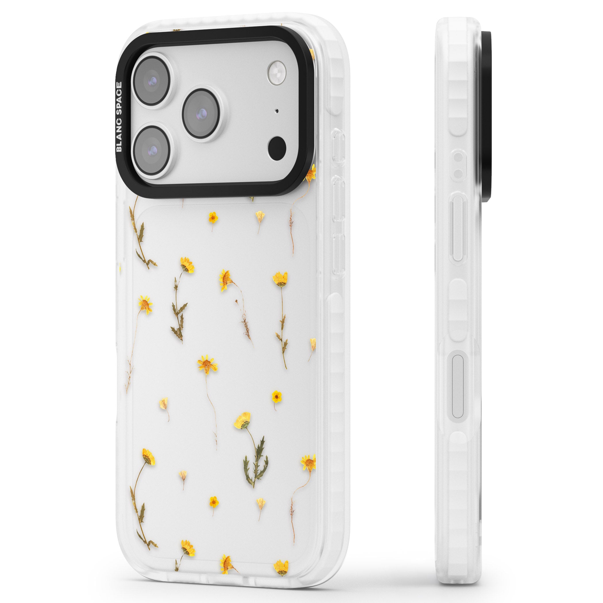 Yellow Wildflower iPhone 17 Pro Max Impact Clear Phone Case Side Profile