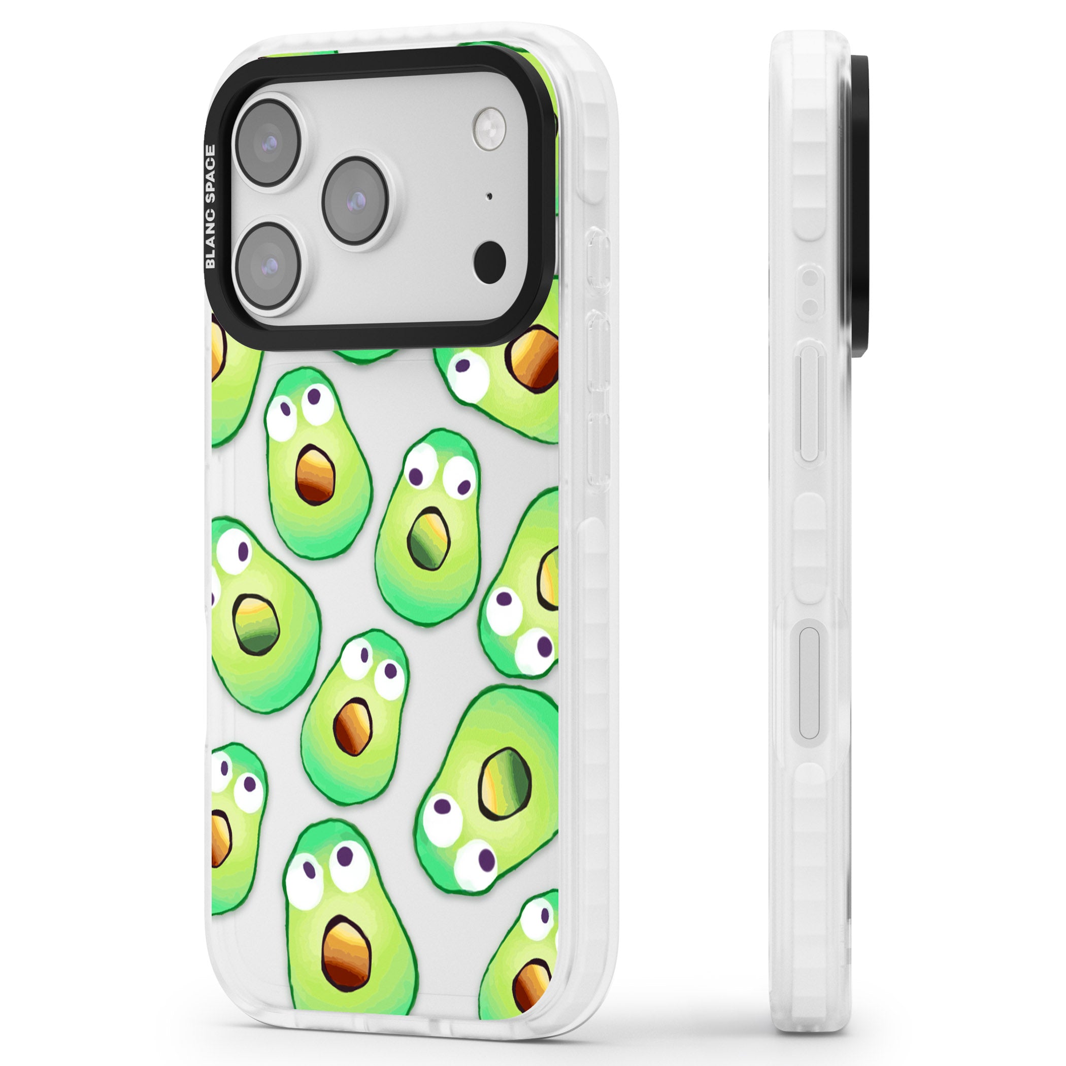 Shocked Avocados iPhone 17 Pro Max Impact Clear Phone Case Side Profile