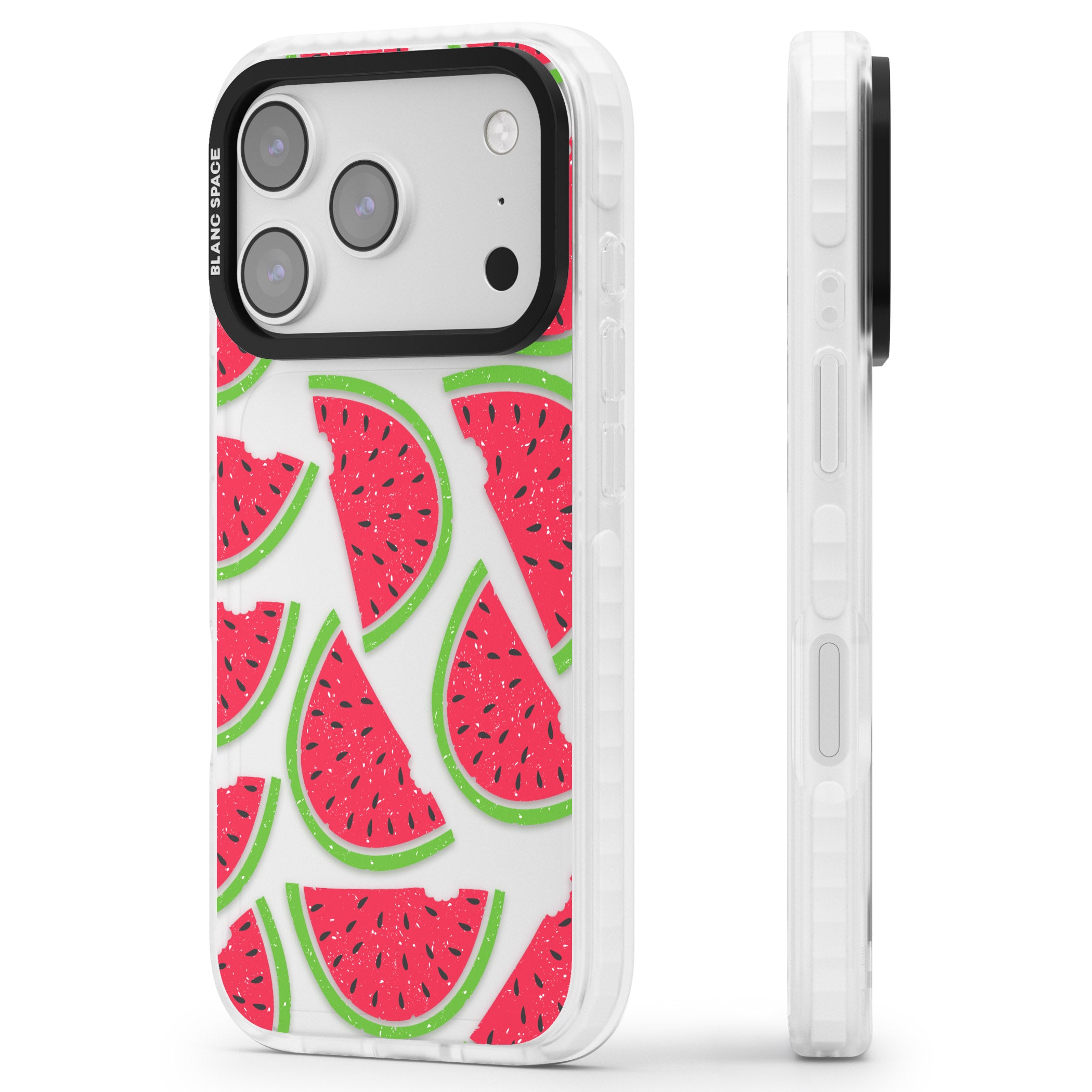 Watermelon Pattern iPhone 17 Pro Impact Clear Phone Case Side Profile