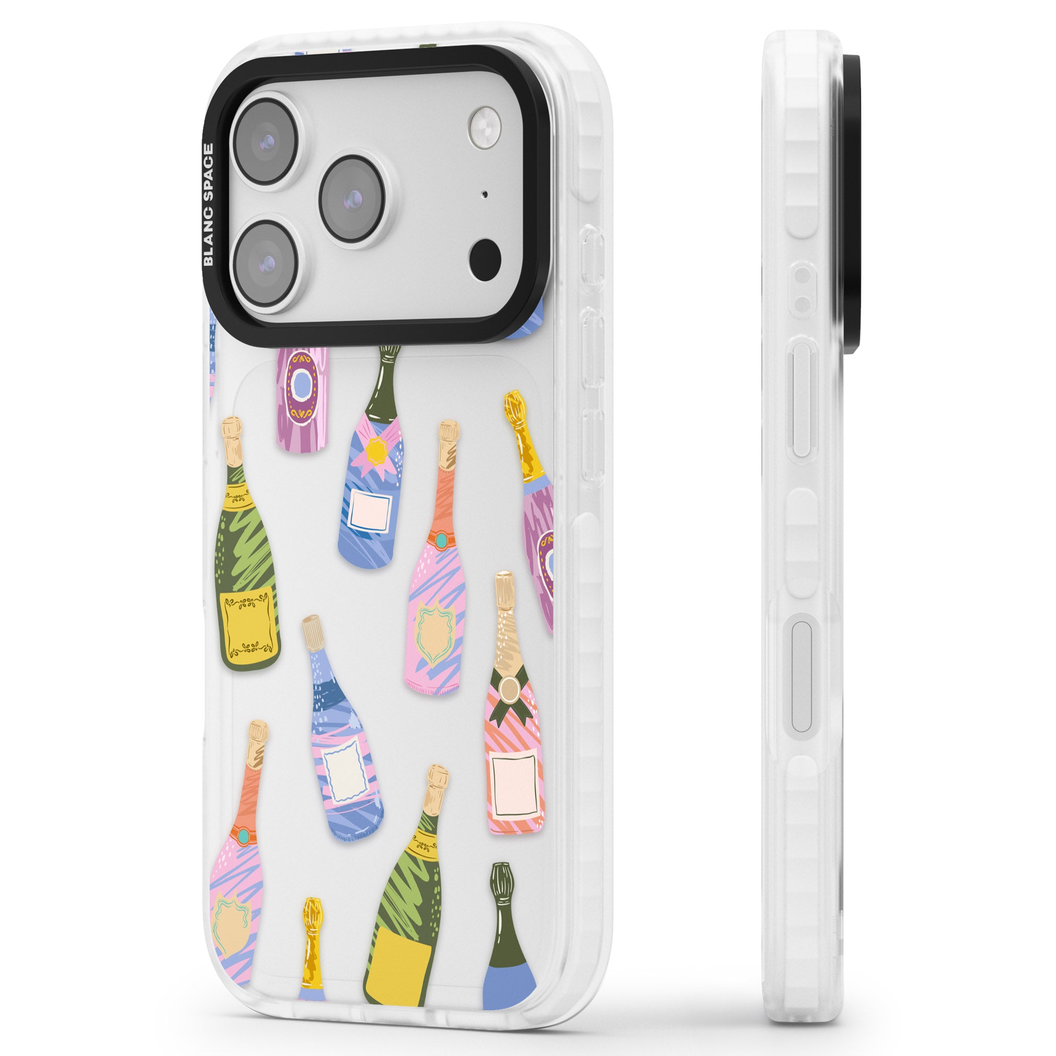 Champagne Pattern iPhone 17 Pro Max Impact Clear Phone Case Side Profile