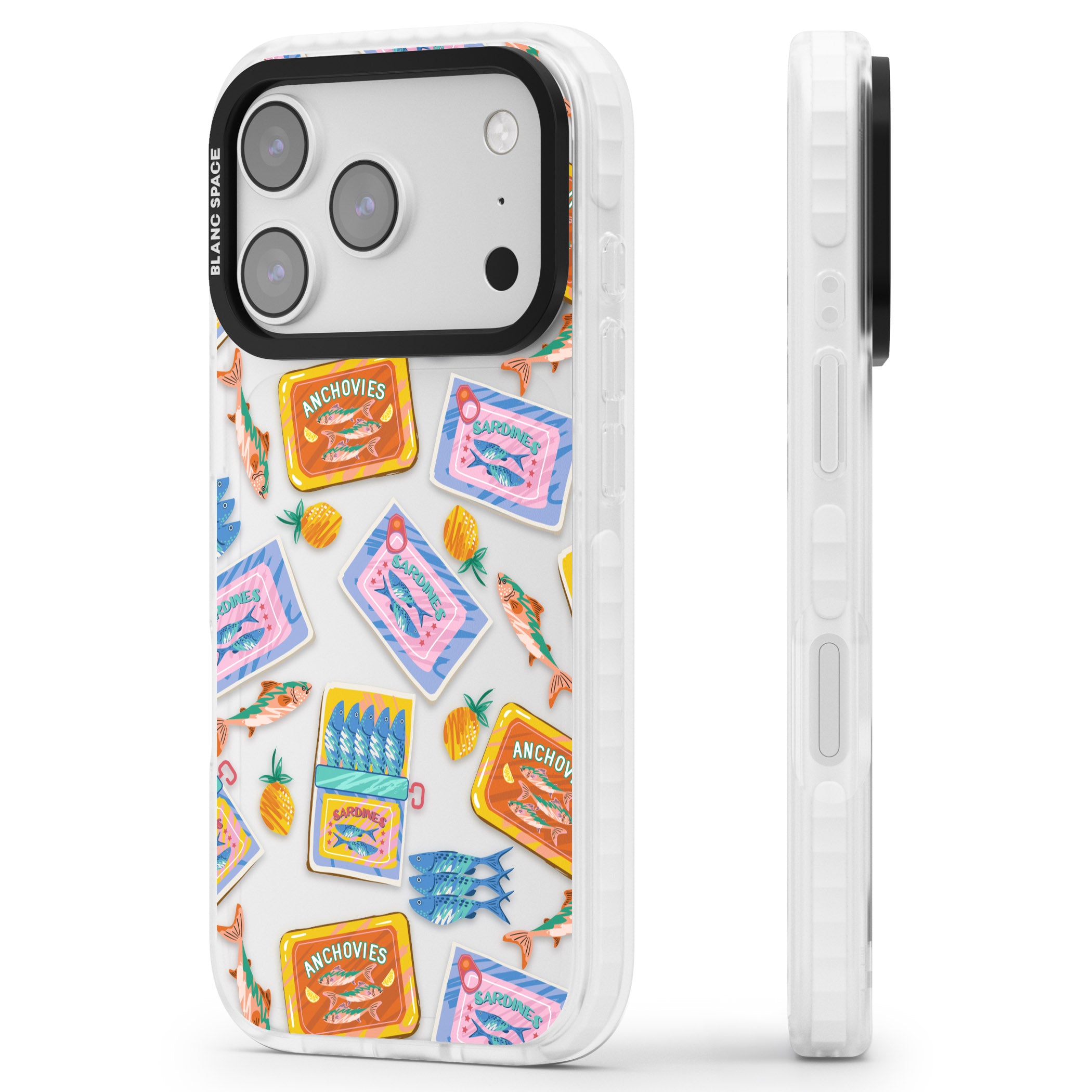 Sardines & Anchovies iPhone 17 Pro Max Impact Clear Phone Case Side Profile