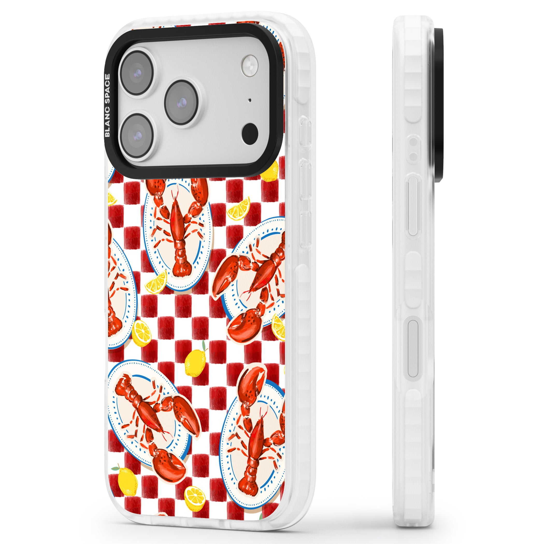Red Lobster Checkered iPhone 17 Pro Max Impact Clear Phone Case Side Profile