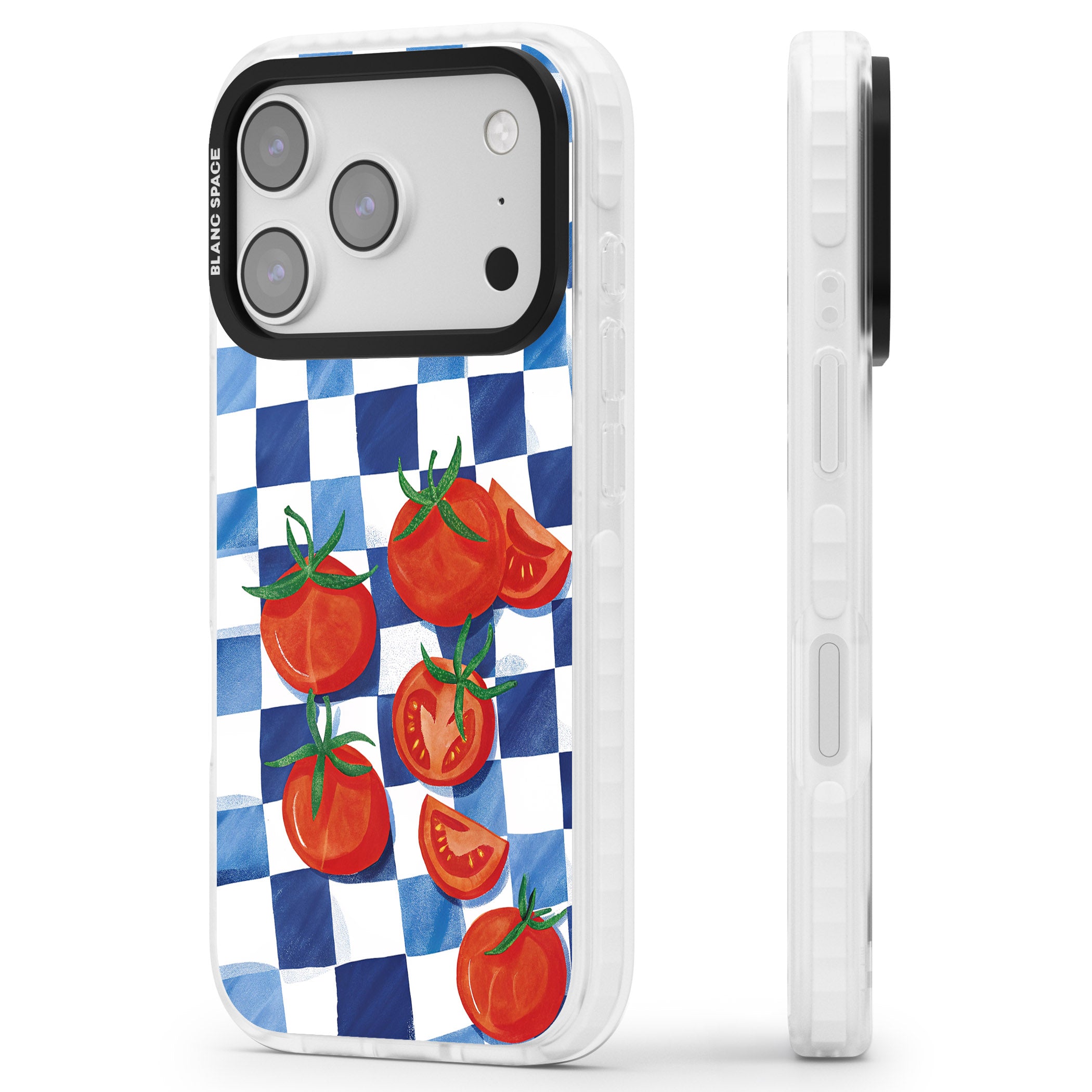 Blue Picnic Blanket & Tomatoes iPhone 17 Pro Max Impact Clear Phone Case Side Profile