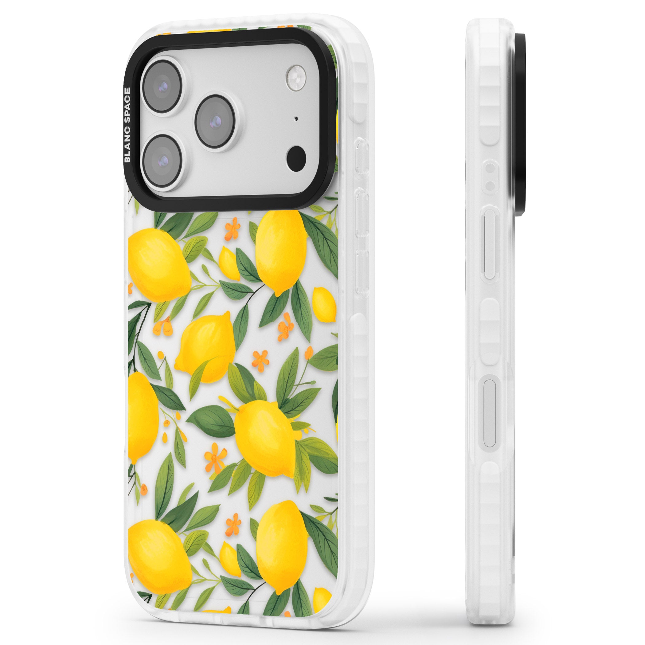 Lemon Pattern iPhone 17 Pro Max Impact Clear Phone Case Side Profile
