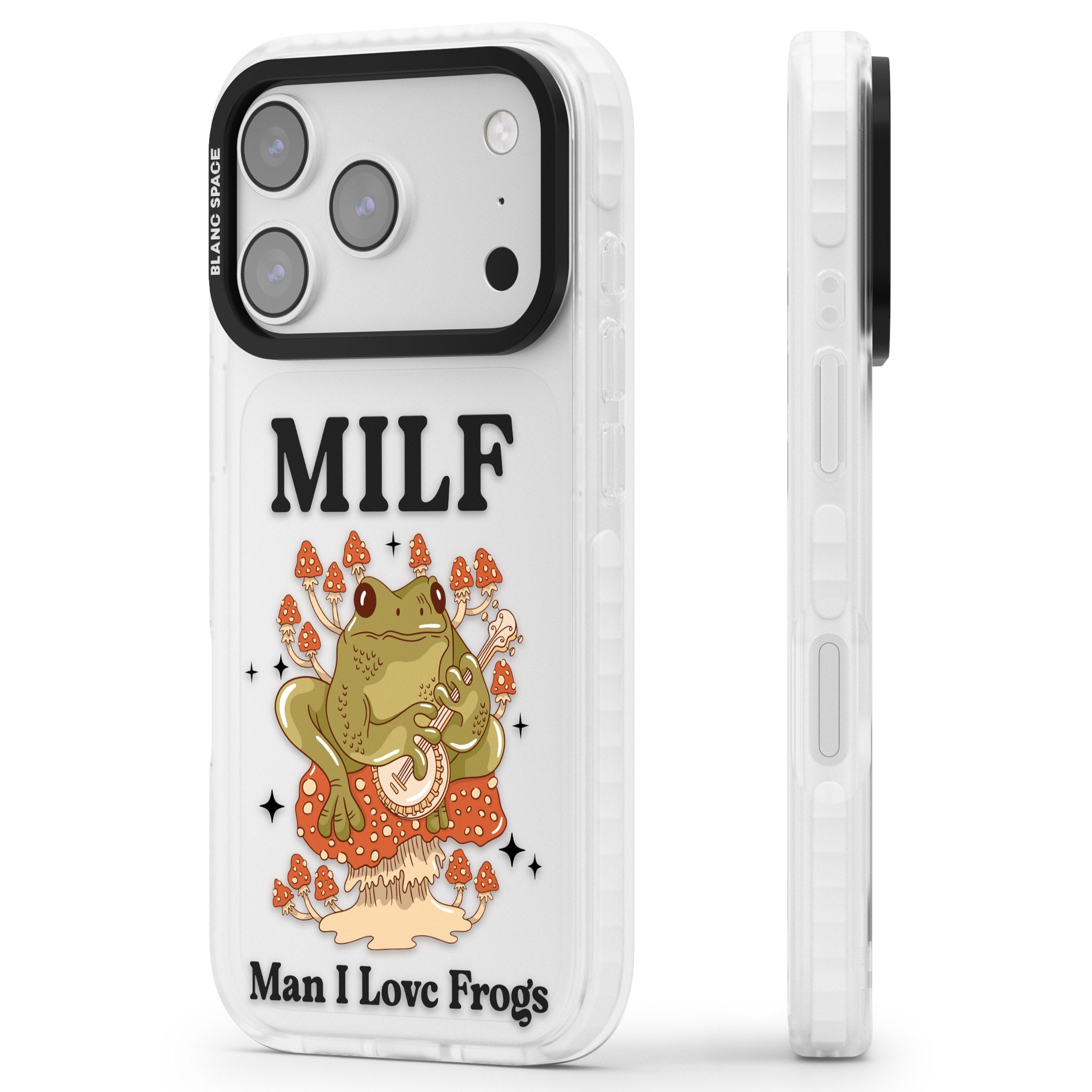 Man I Love Frogs iPhone 17 Pro Max Impact Clear Phone Case Side Profile