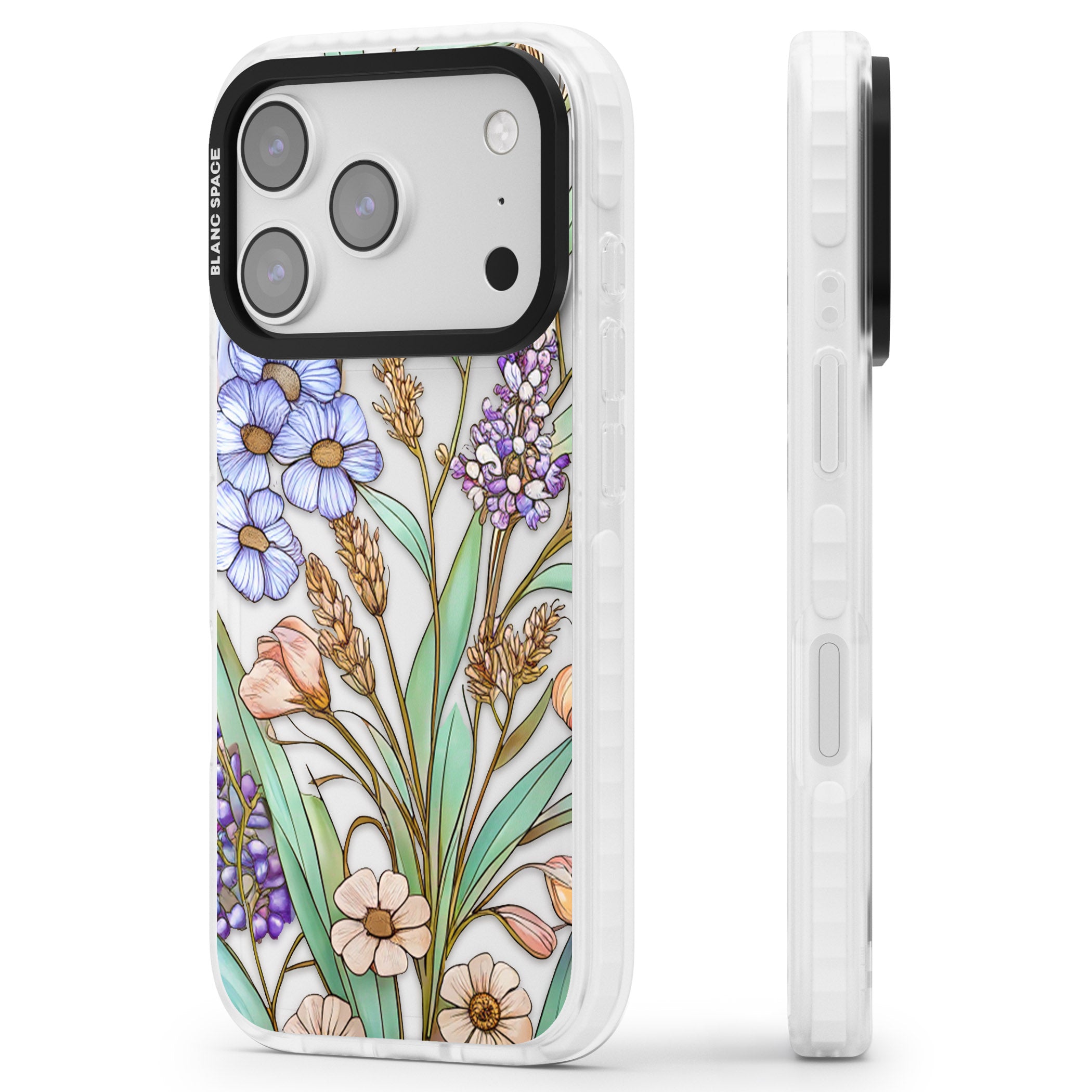 Glass Lavenders & Daisies iPhone 17 Pro Max Impact Clear Phone Case Side Profile