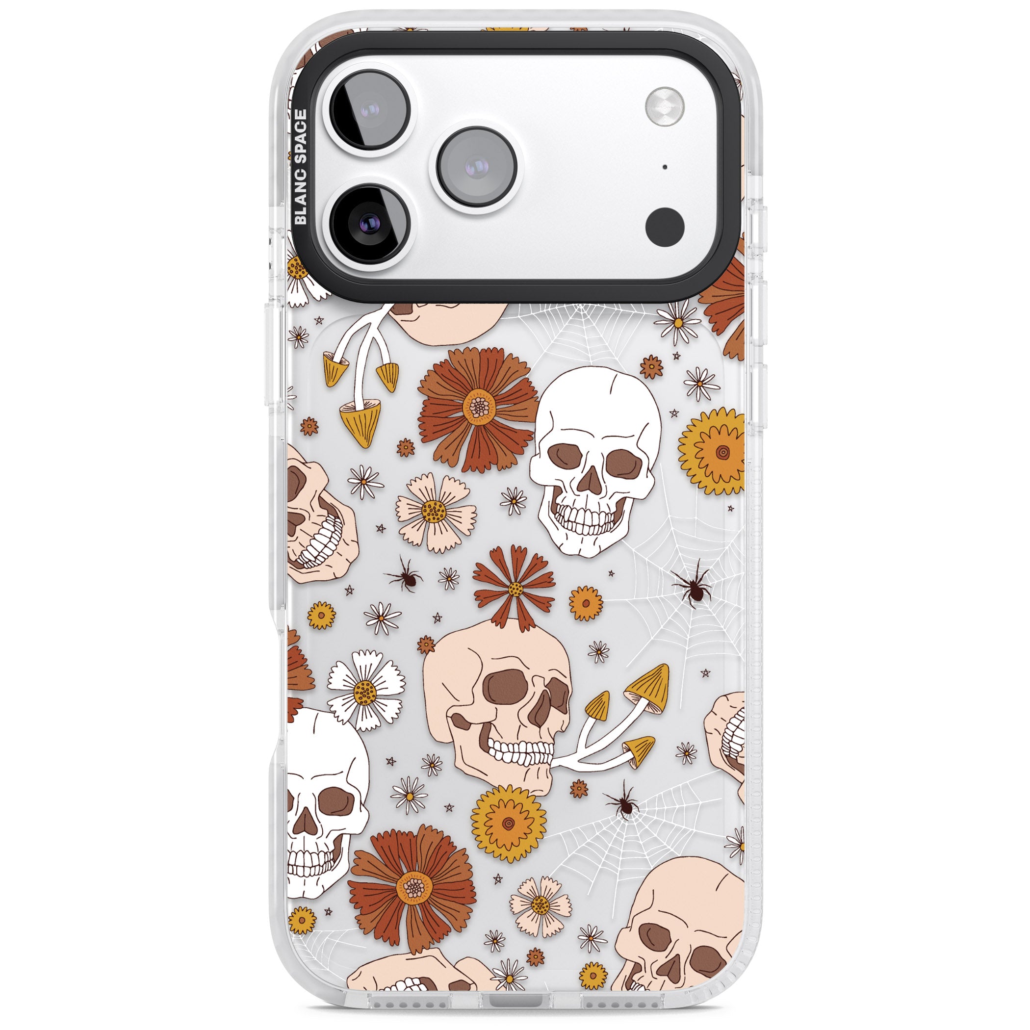 Halloween Skulls And Flowers iPhone 17 Pro Max Impact Clear Phone Case