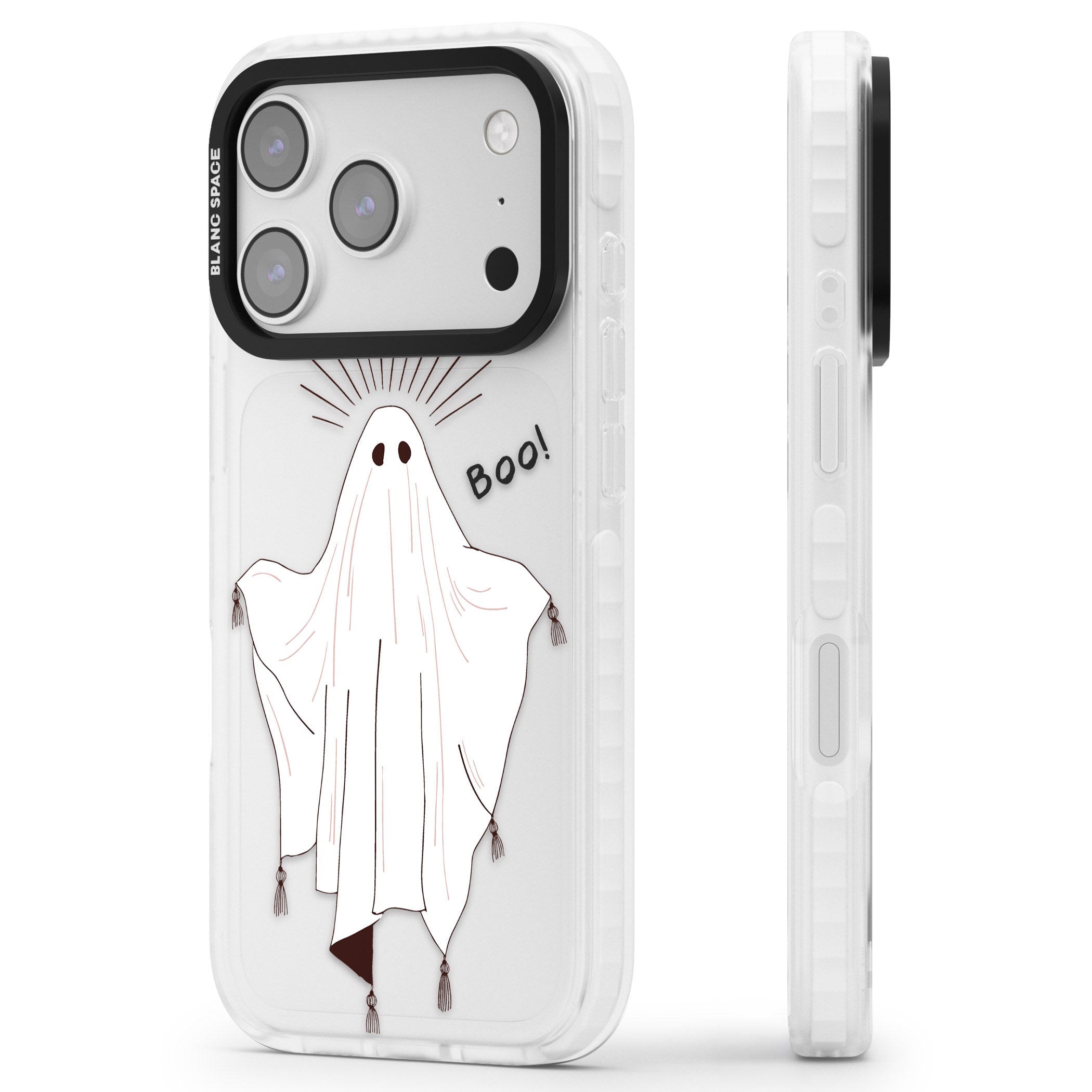 Boo! iPhone 17 Pro Max Impact Clear Phone Case Side Profile
