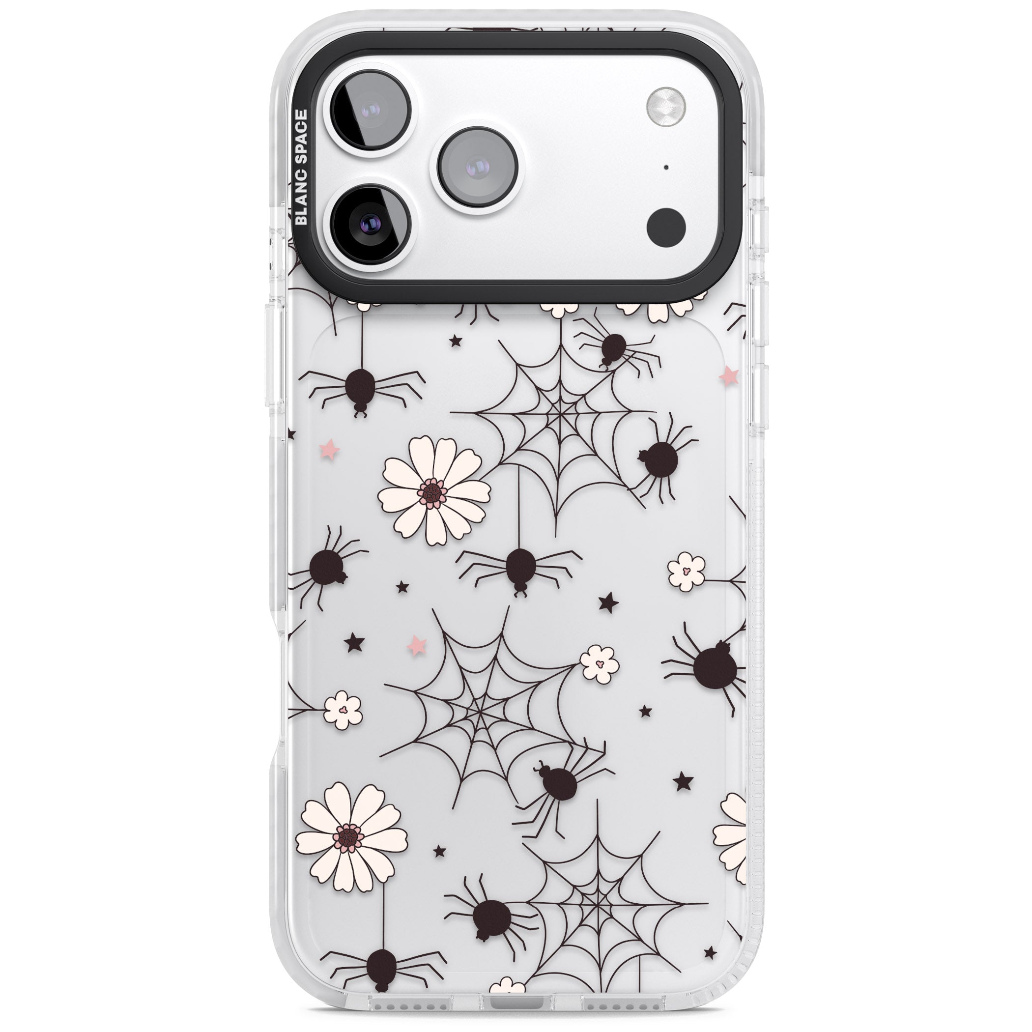 Spiders And Flowers Pattern iPhone 17 Pro Max Impact Clear Phone Case