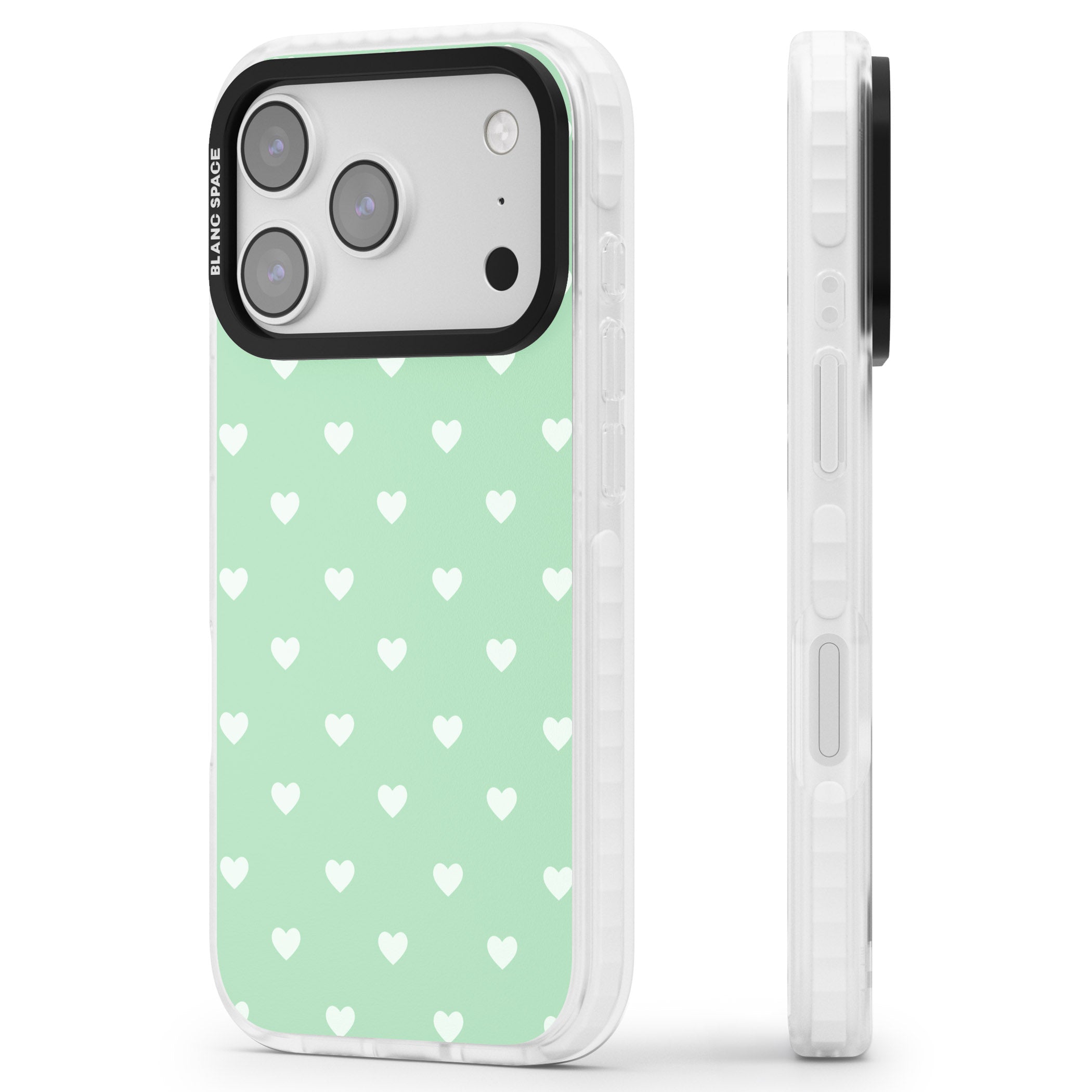 Small Heart Pattern: Green iPhone 17 Pro Impact Clear Phone Case Side Profile