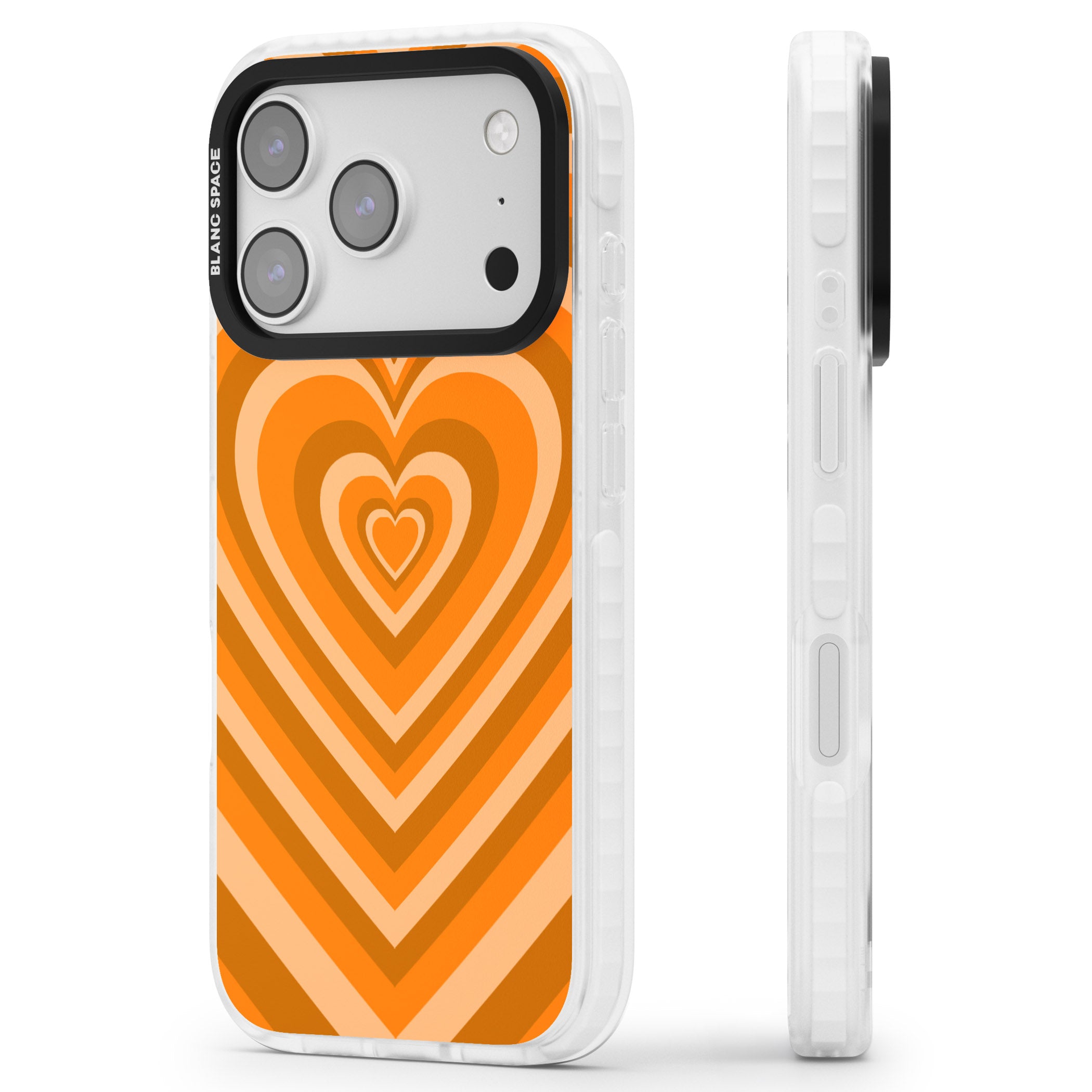 Orange Heart Illusion iPhone 17 Pro Max Impact Clear Phone Case Side Profile