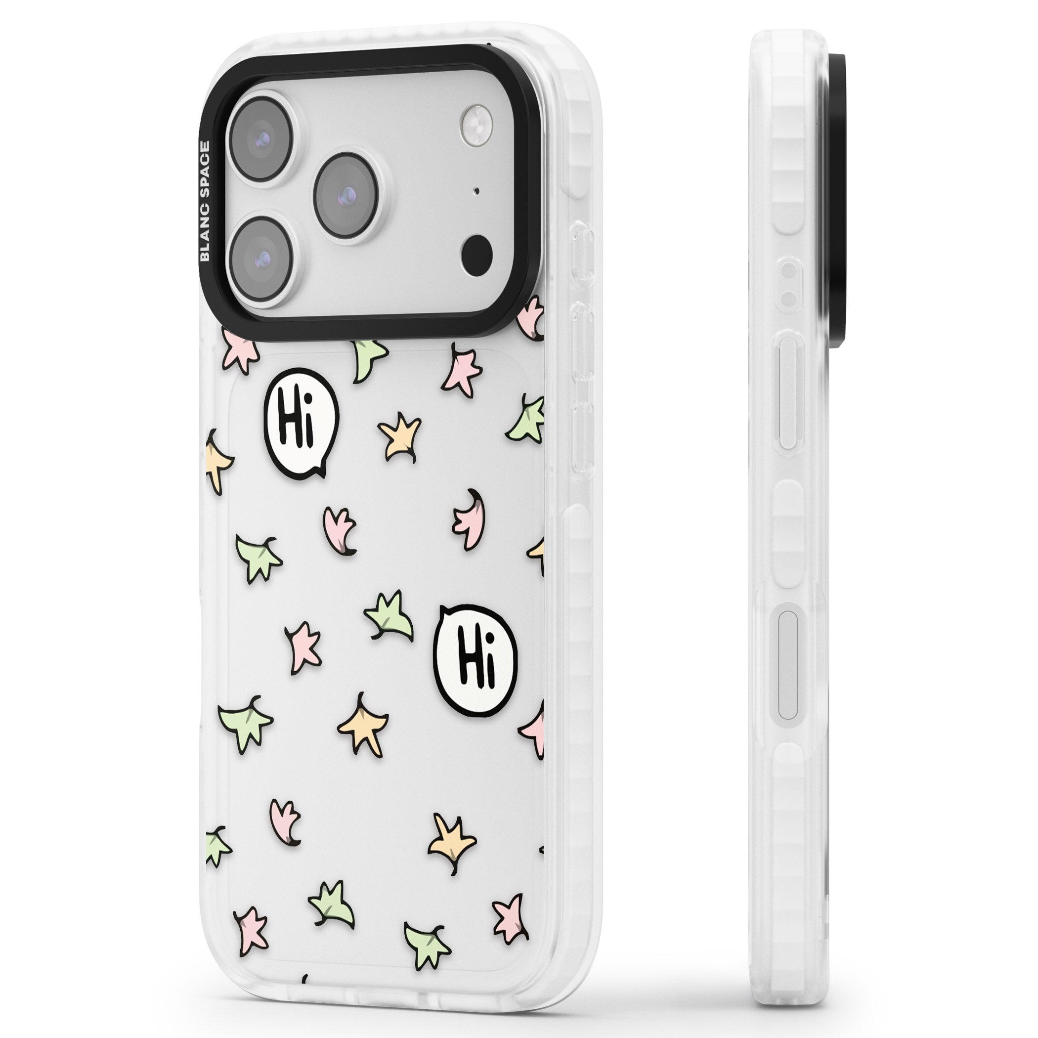 Heartstopper Leaves Pattern iPhone 17 Pro Max Impact Clear Phone Case Side Profile