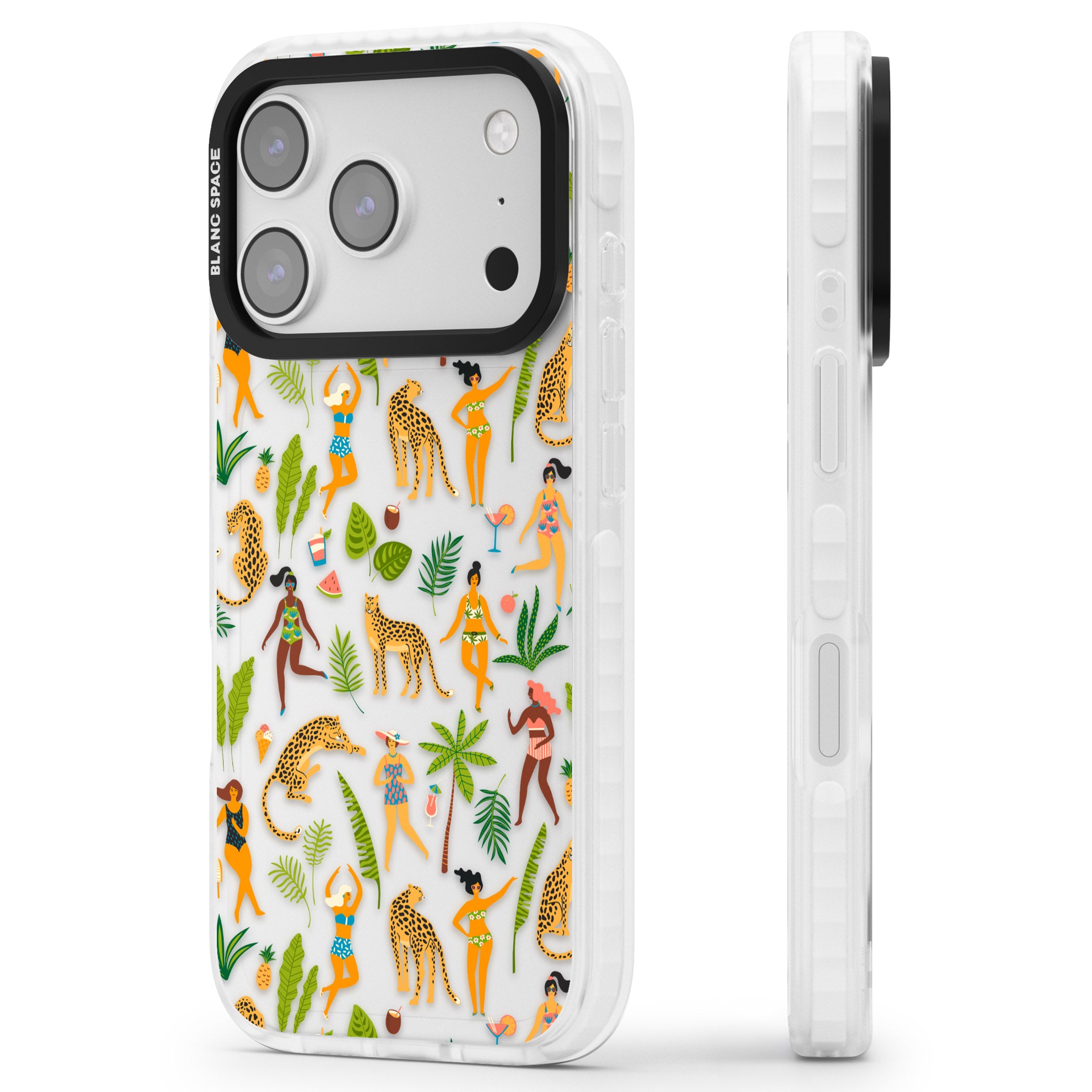 Tropical Party Vibes iPhone 17 Pro Max Impact Clear Phone Case Side Profile