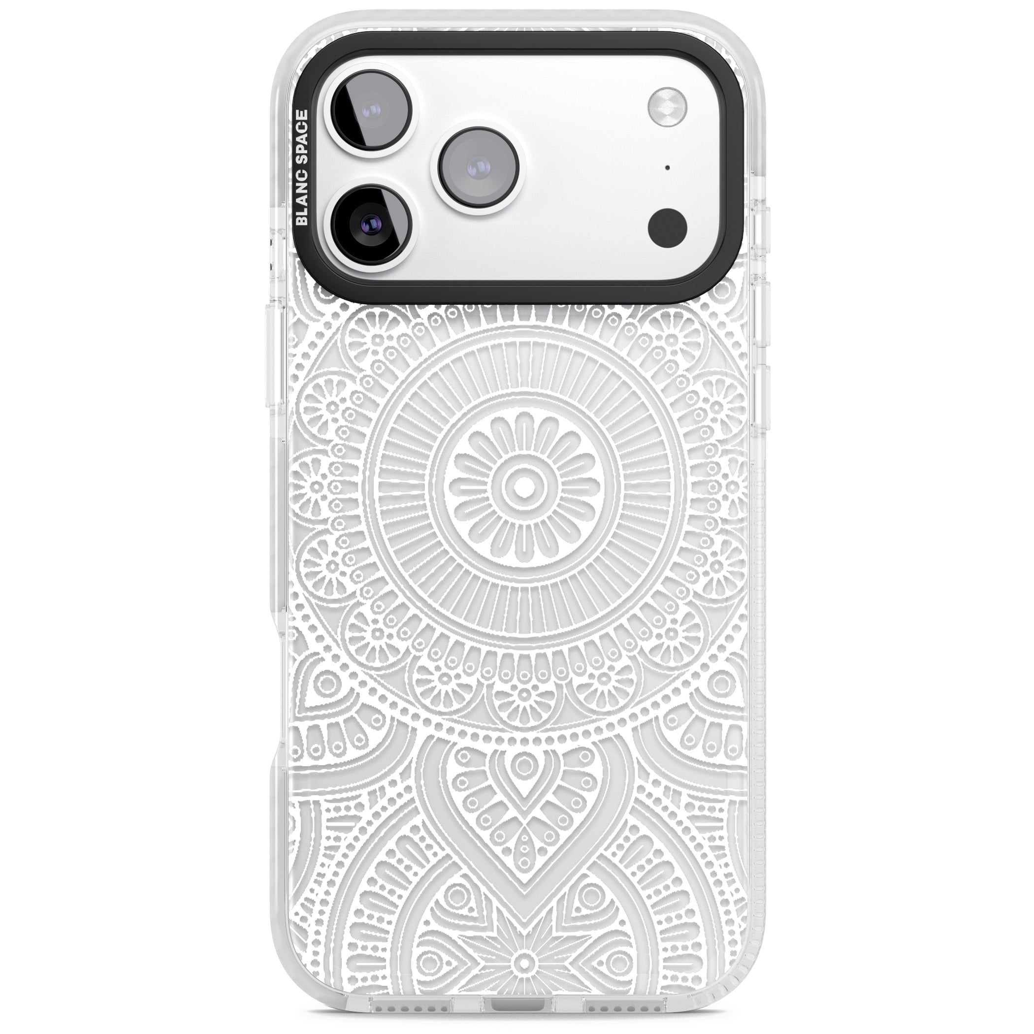 White Henna Flower Wheel iPhone 17 Pro Max Impact Clear Phone Case