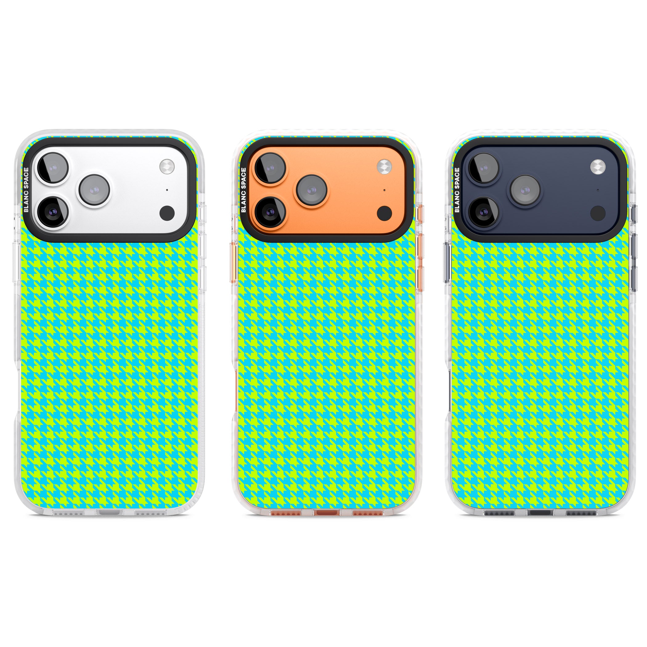 Neon Lime & Turquoise Houndstooth iPhone 17 Pro Impact Clear Phone Case APT Impact Protection