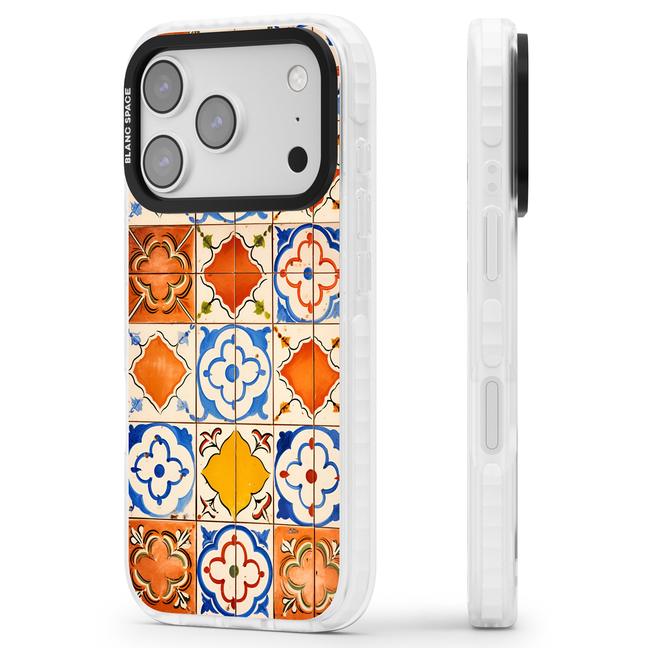 Spanish Mosaic Tiles iPhone 17 Pro Max Impact Clear Phone Case Side Profile