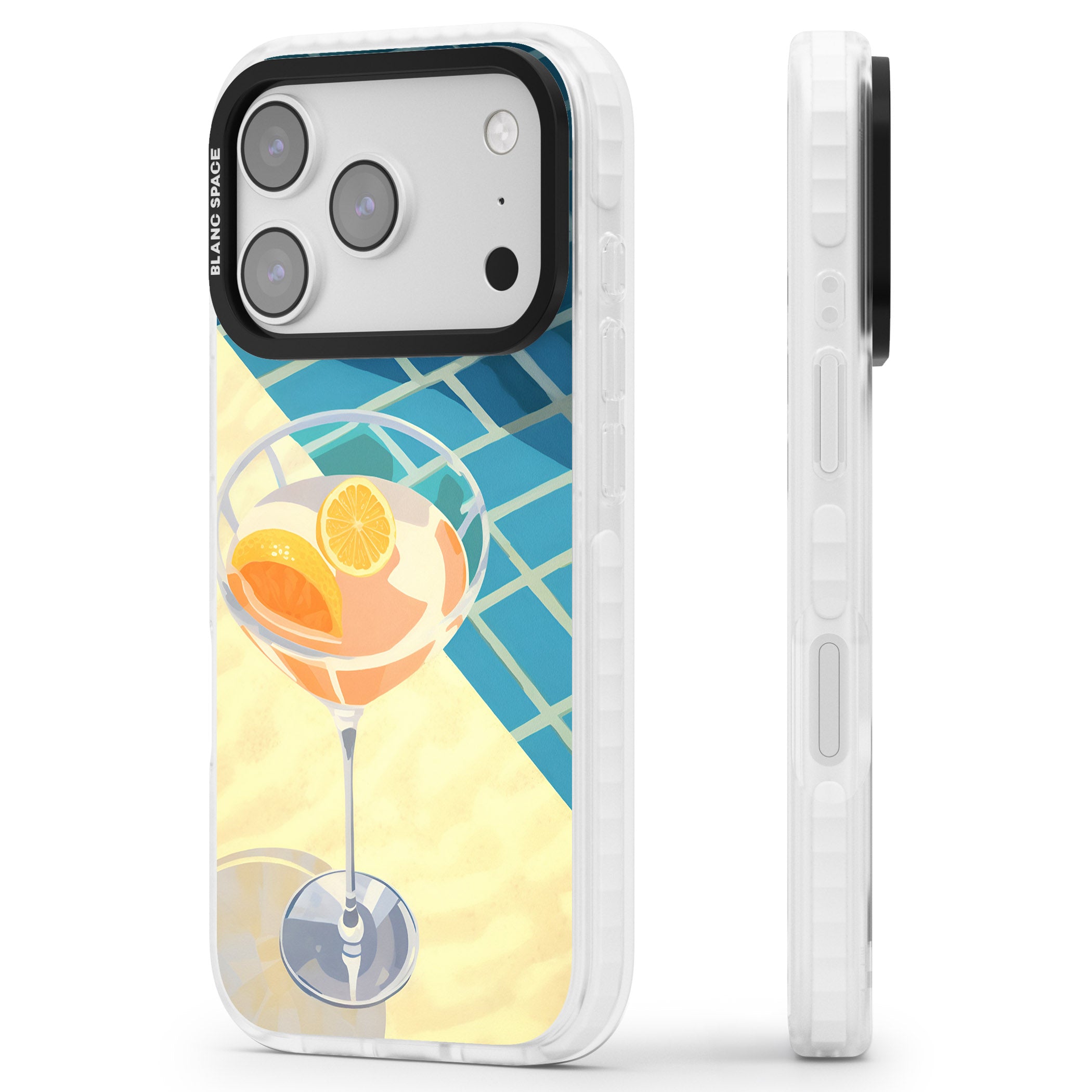 Poolside Citrus Cocktail iPhone 17 Pro Max Impact Clear Phone Case Side Profile