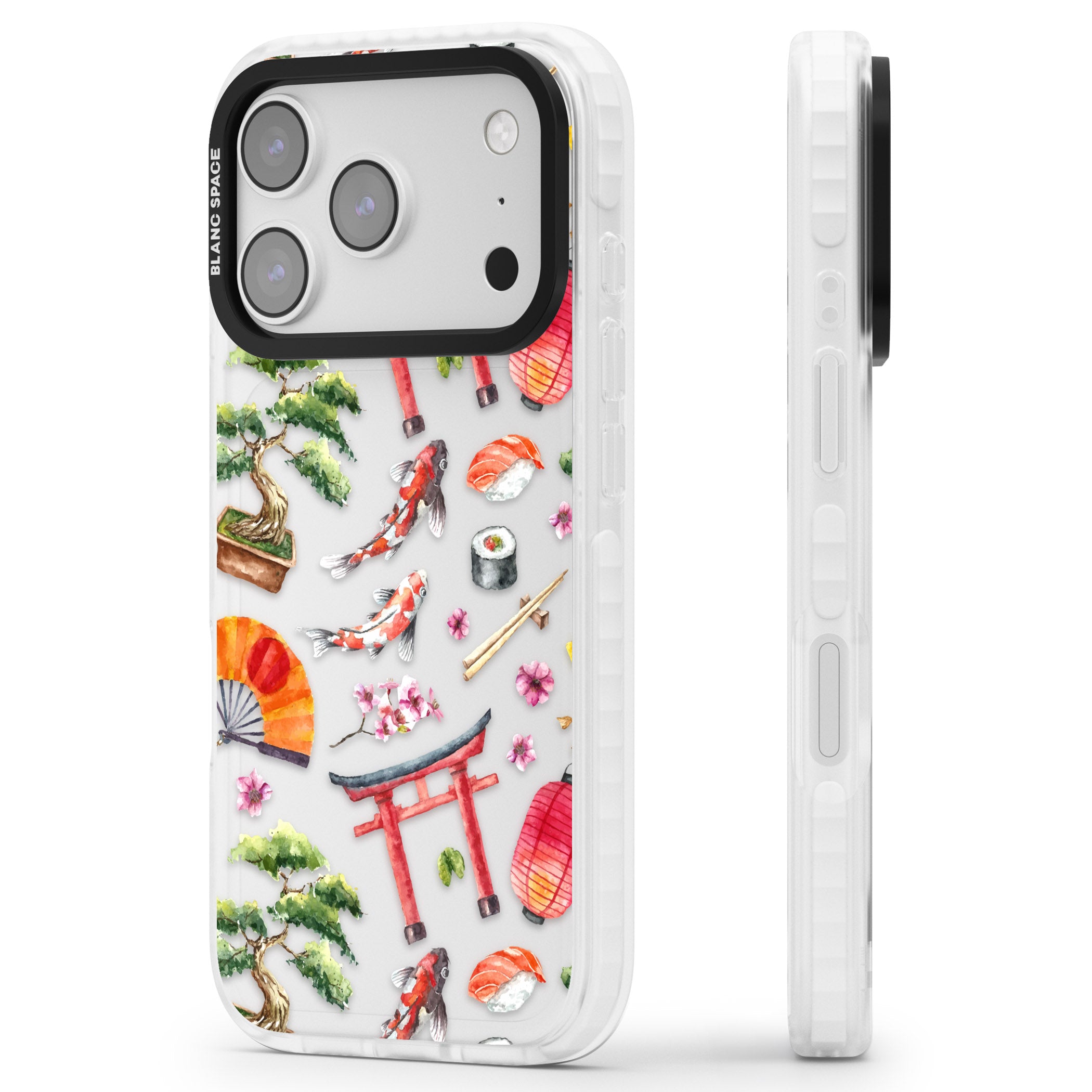 Japanese Watercolor iPhone 17 Pro Max Impact Clear Phone Case Side Profile