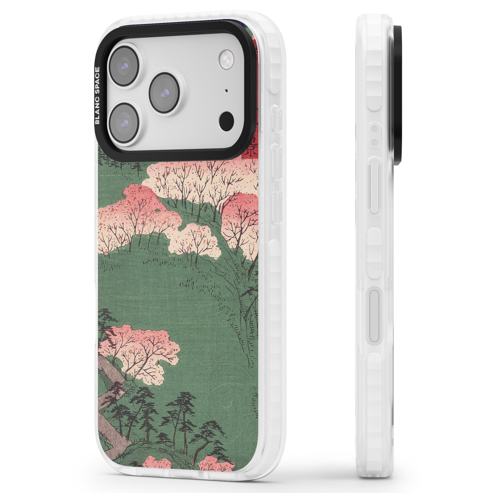 Japanese Illustration Cherry Blossom Forest iPhone 17 Pro Max Impact Clear Phone Case Side Profile