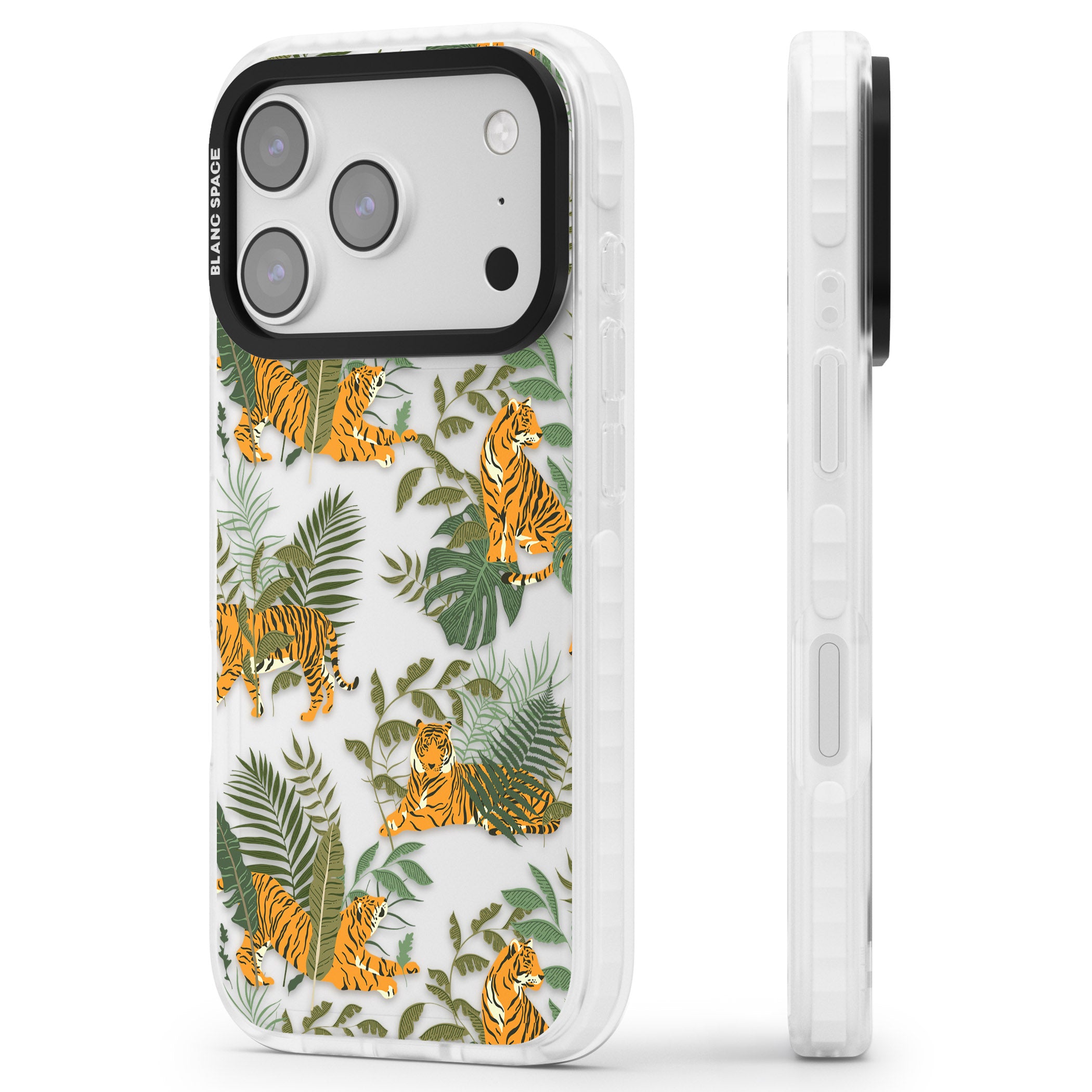 Tiger & Fern Jungle iPhone 17 Pro Max Impact Clear Phone Case Side Profile