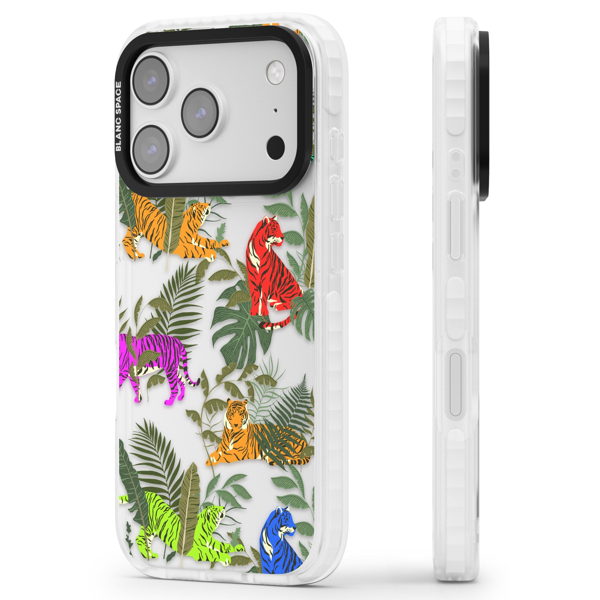 Colorful Jungle Tiger iPhone 17 Pro Max Impact Clear Phone Case Side Profile