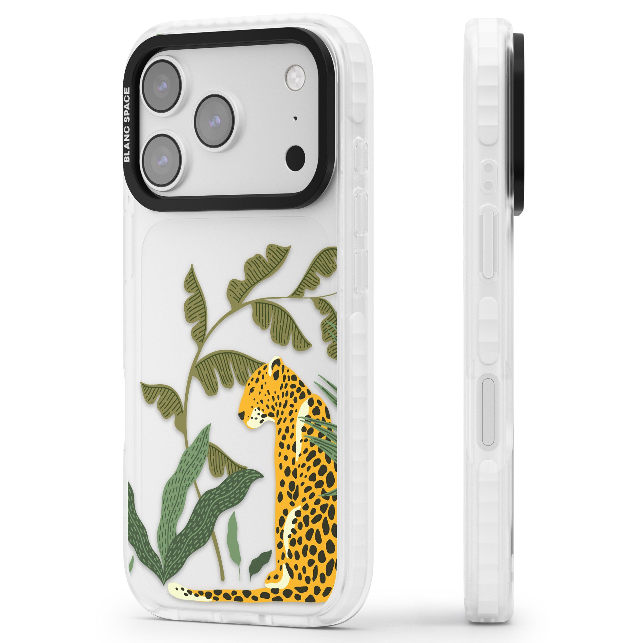 Large Jungle Cat Pattern iPhone 17 Pro Max Impact Clear Phone Case Side Profile