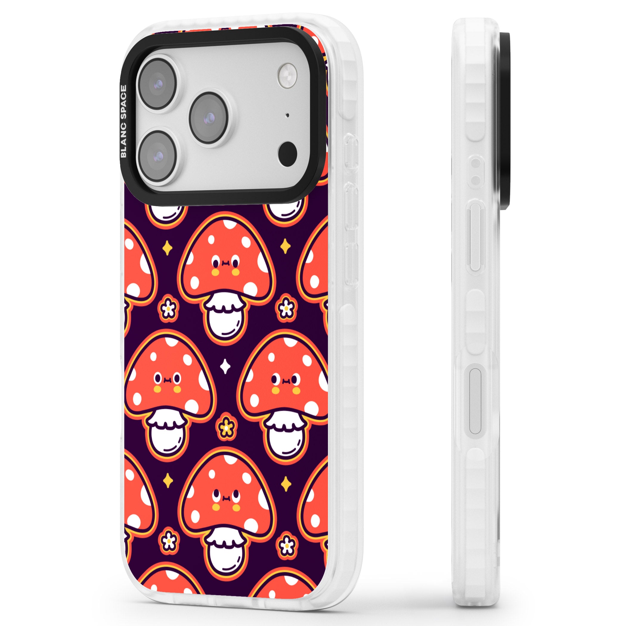 Mushroom Kawaii Pattern iPhone 17 Pro Max Impact Clear Phone Case Side Profile
