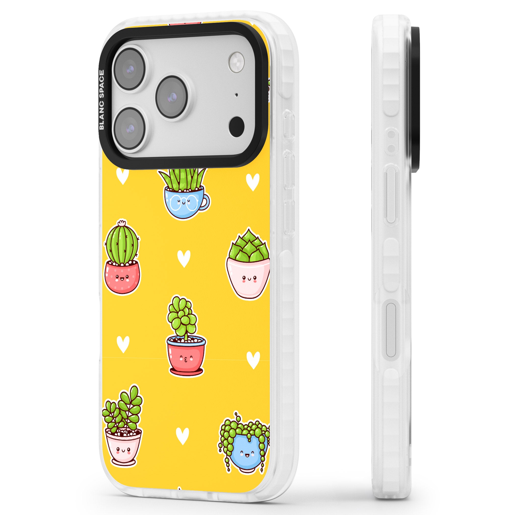 Plant Faces Kawaii Pattern iPhone 17 Pro Max Impact Clear Phone Case Side Profile