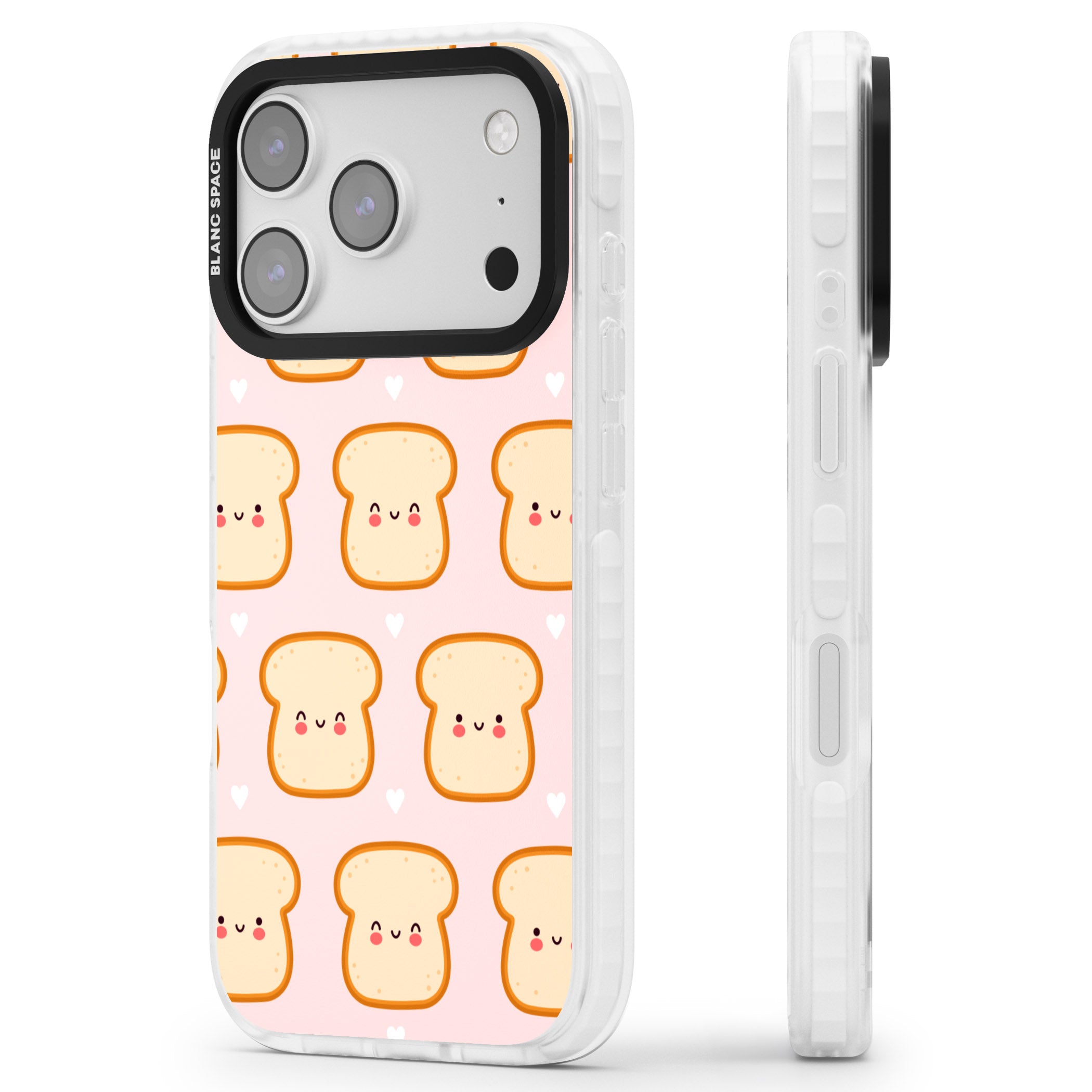 Bread Faces Kawaii Pattern iPhone 17 Pro Max Impact Clear Phone Case Side Profile