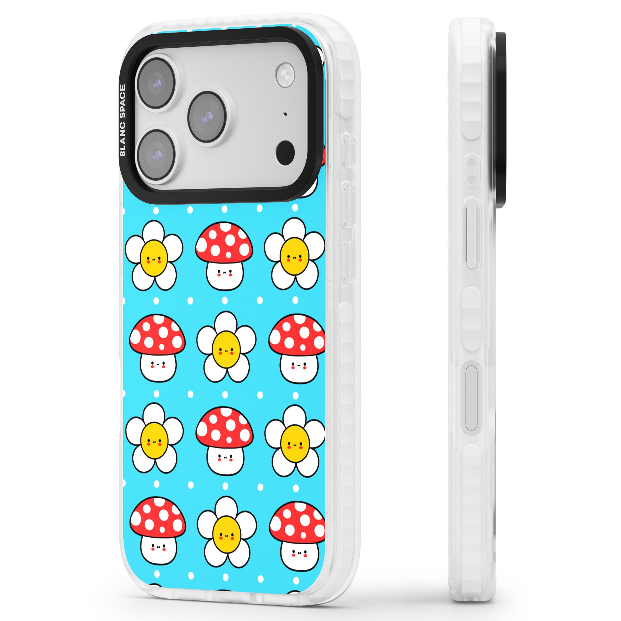 Shroom Bunnies Kawaii Pattern iPhone 17 Pro Max Impact Clear Phone Case Side Profile