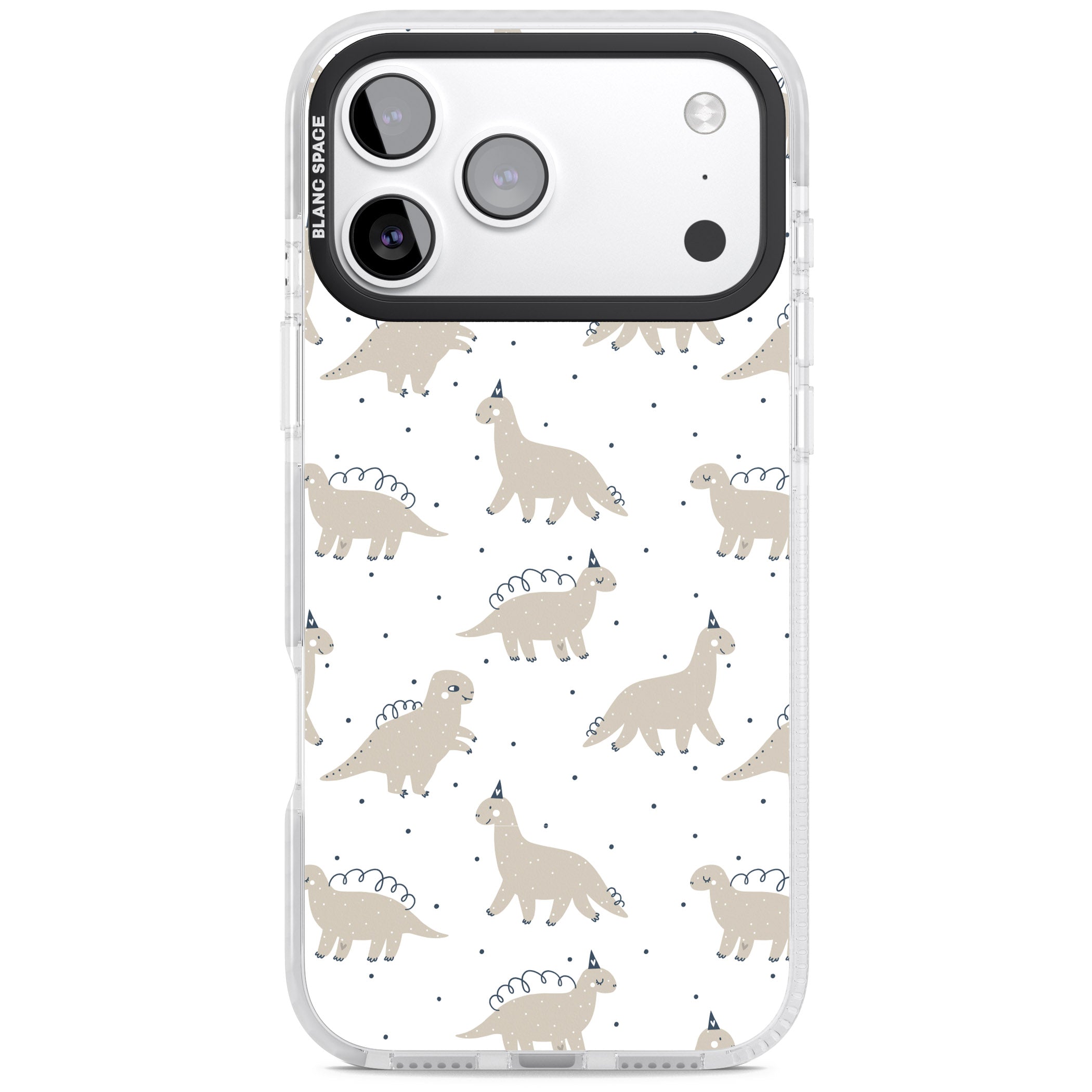 Party Dino Pattern iPhone 17 Pro Max Impact Clear Phone Case