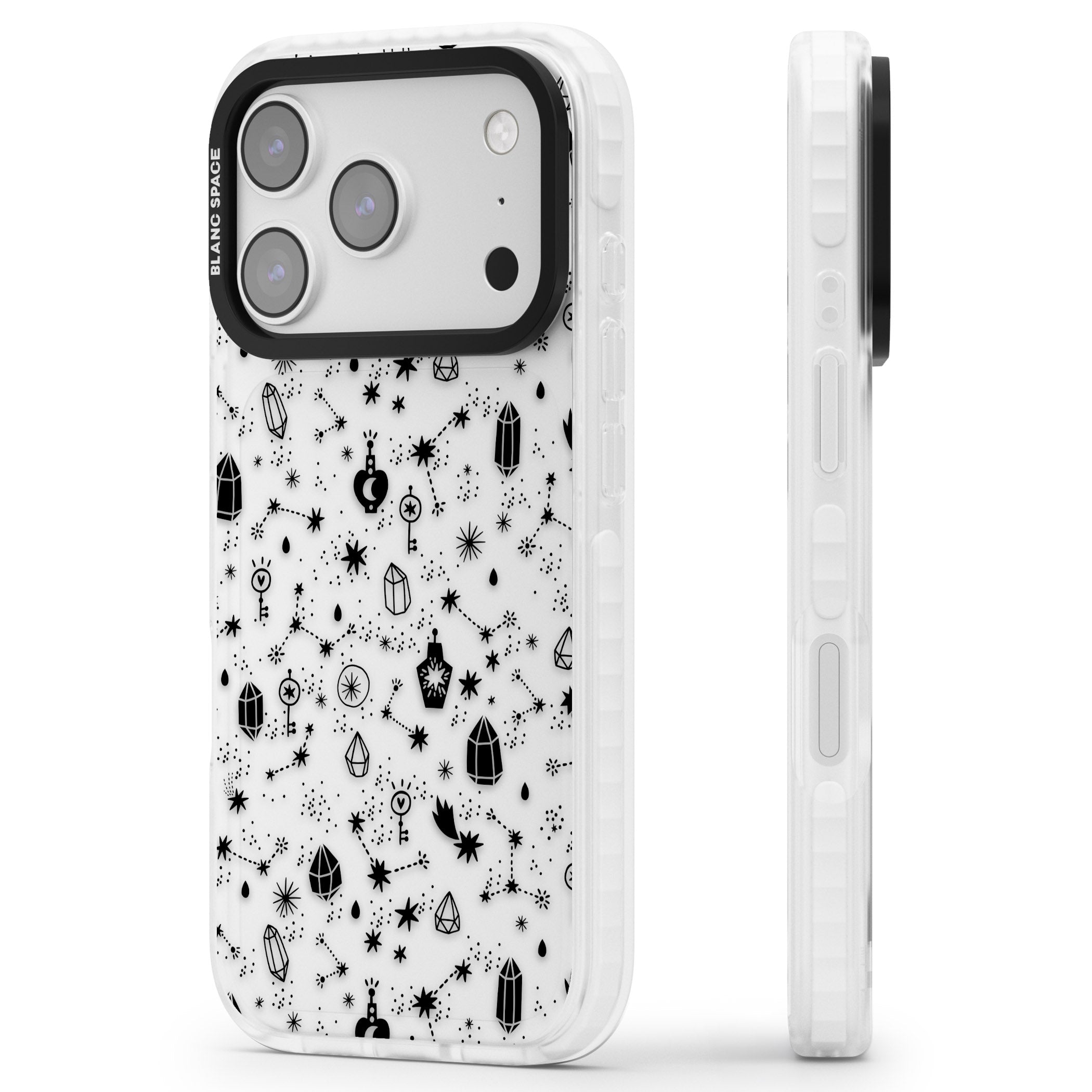 Black Cosmic Crystal iPhone 17 Pro Max Impact Clear Phone Case Side Profile