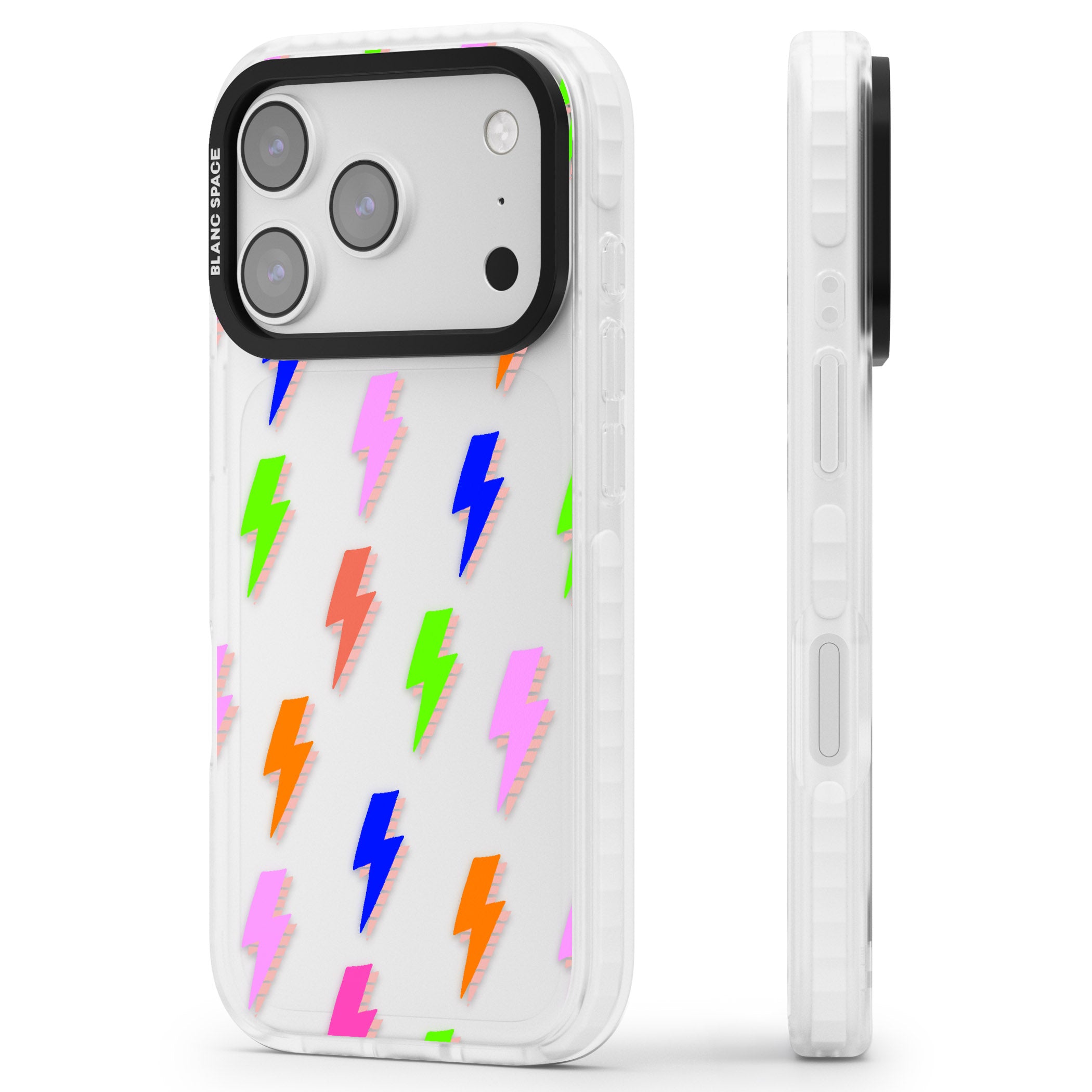 Rainbow Pop Lightning iPhone 17 Pro Max Impact Clear Phone Case Side Profile