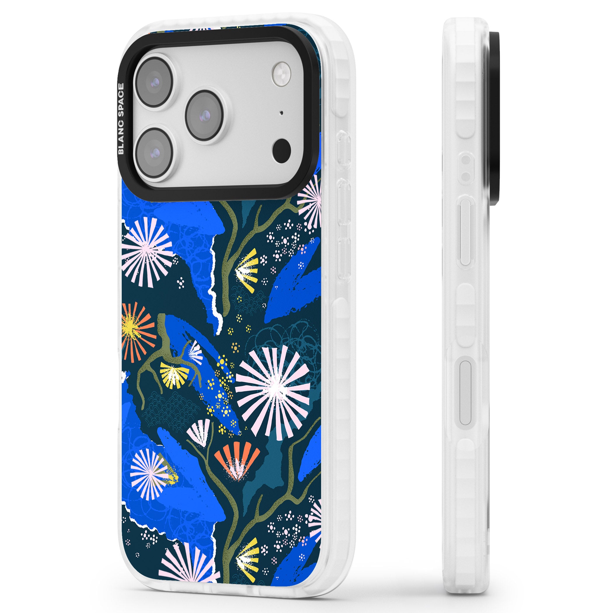 Dark Botanicals Abstract Pattern iPhone 17 Pro Max Impact Pro Clear Phone Case Side Profile