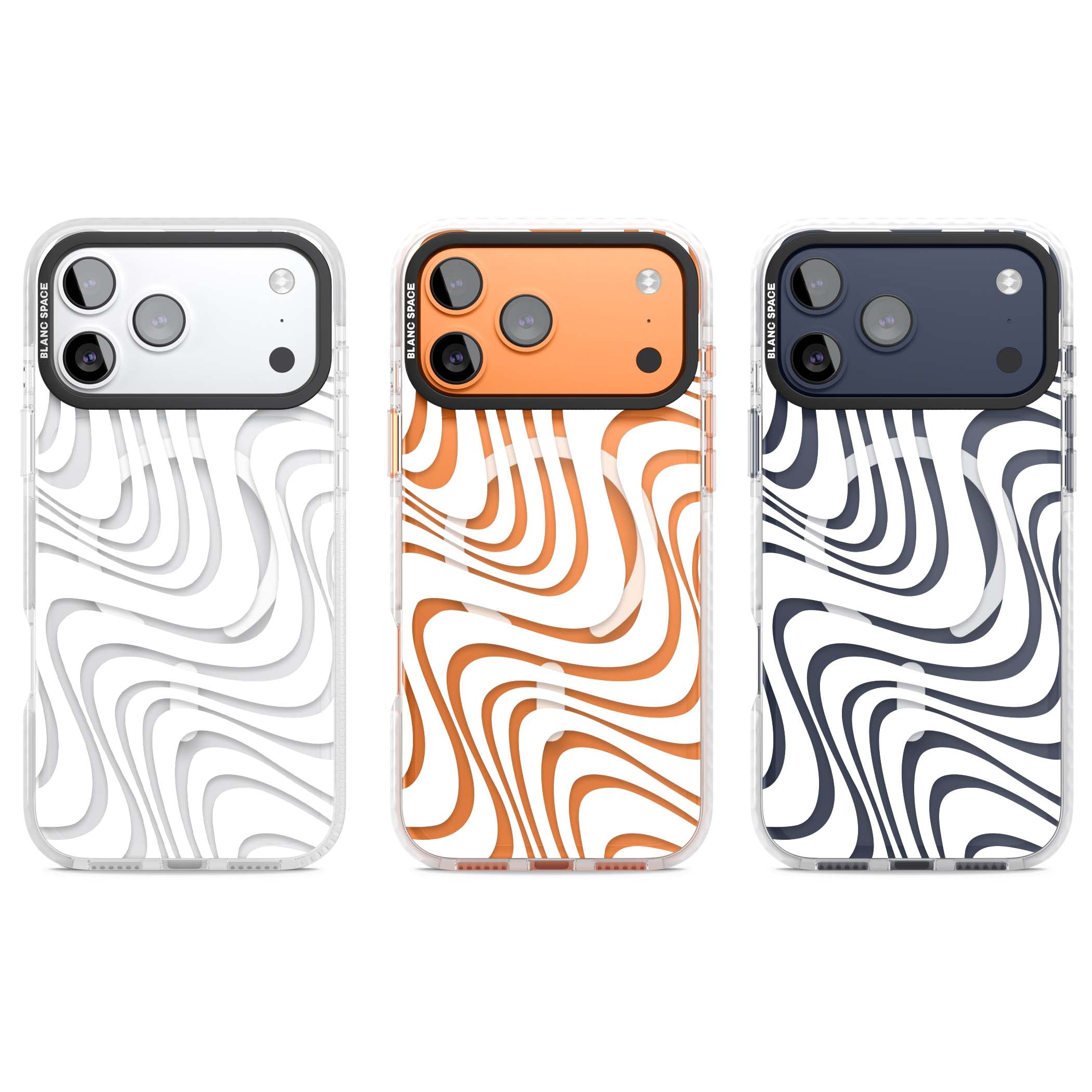White Abstract Waves abstract iPhone case featuring flowing grey wave pattern on clear background | Impact Magsafe case for iPhone 17 Pro, iPhone 17 Pro Max