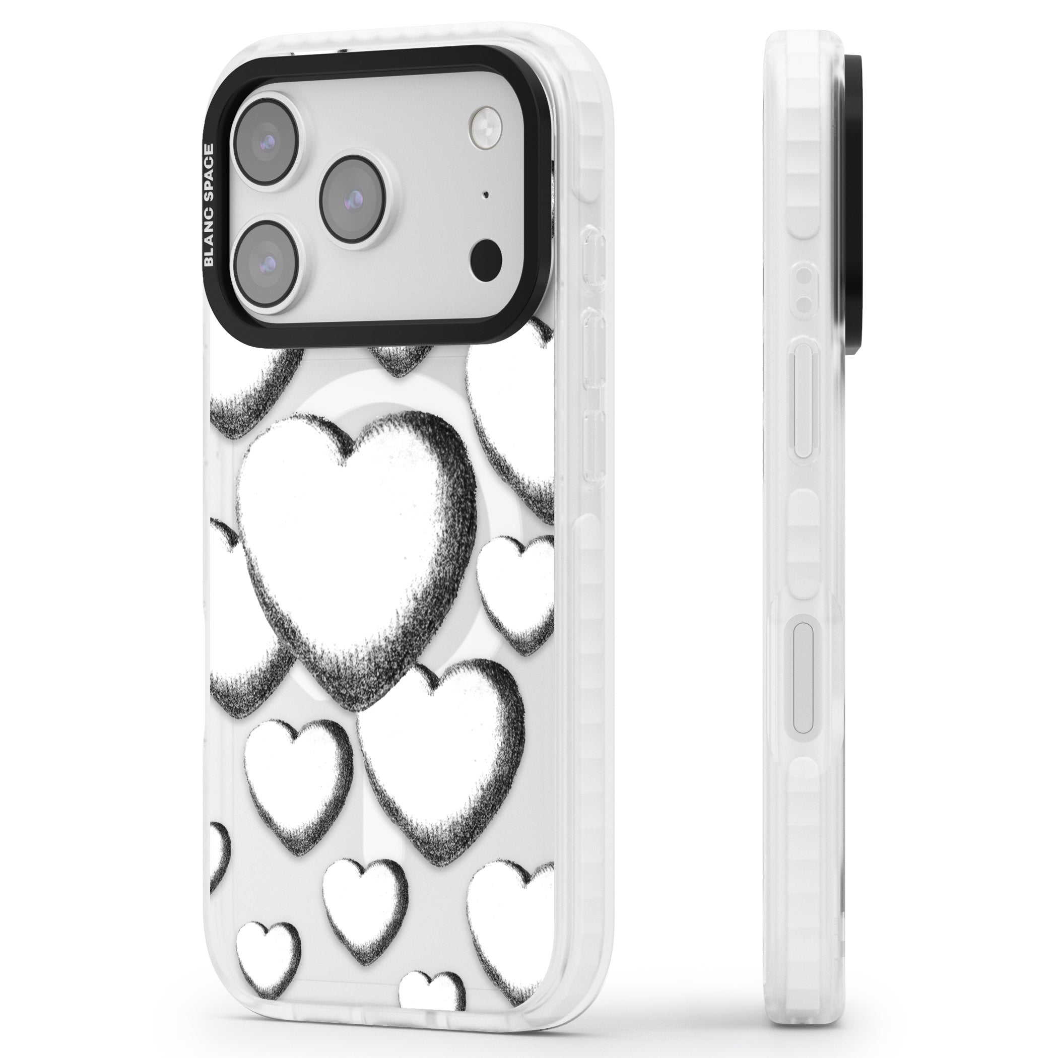 Hand Drawn Hearts iPhone 17 Pro Max Impact Pro Clear Phone Case Side Profile