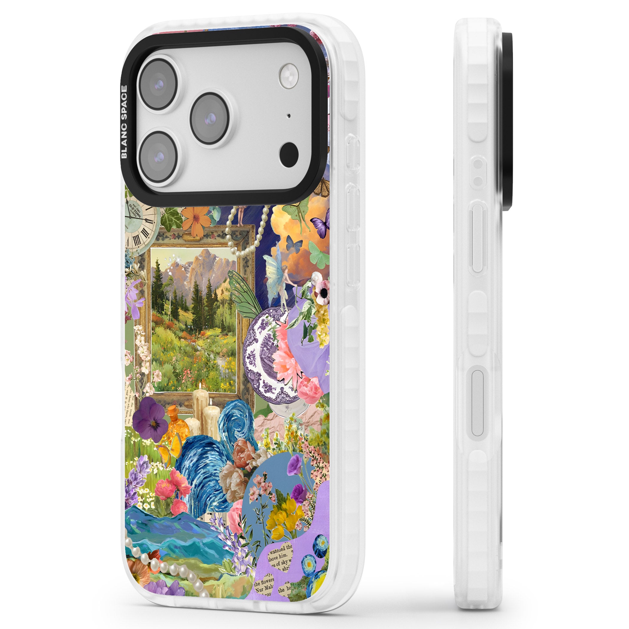 Vibrant Whimsy Collage iPhone 17 Pro Max Impact Pro Clear Phone Case Side Profile