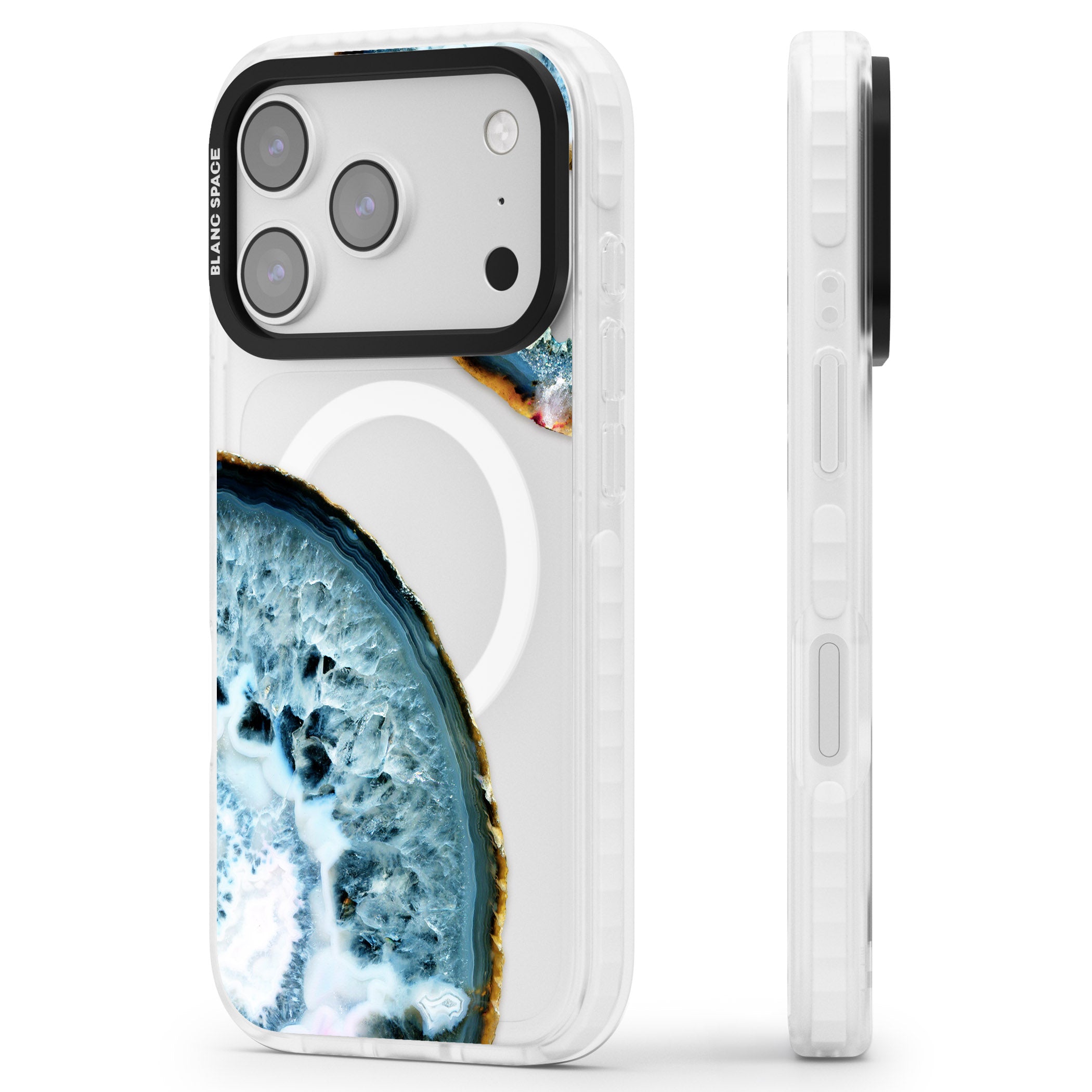 Blue Agate Slice iPhone 17 Pro Max Impact Pro Clear Phone Case Side Profile