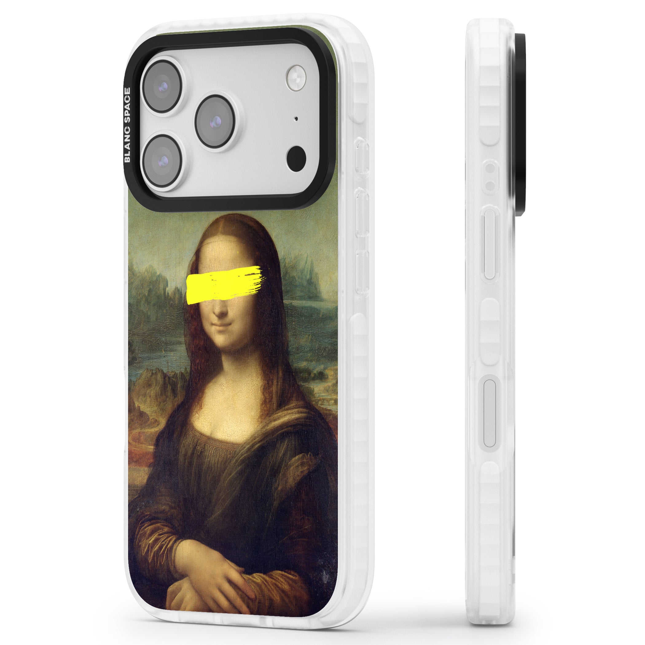 Vandaled Mona Lisa iPhone 17 Pro Max Impact Pro Clear Phone Case Side Profile
