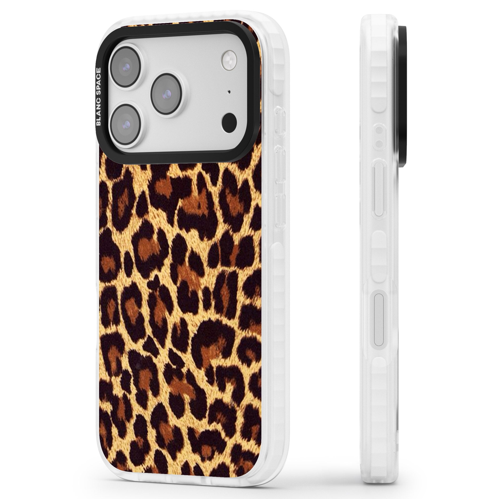Gold Leopard Print iPhone 17 Pro Max Impact Pro Clear Phone Case Side Profile