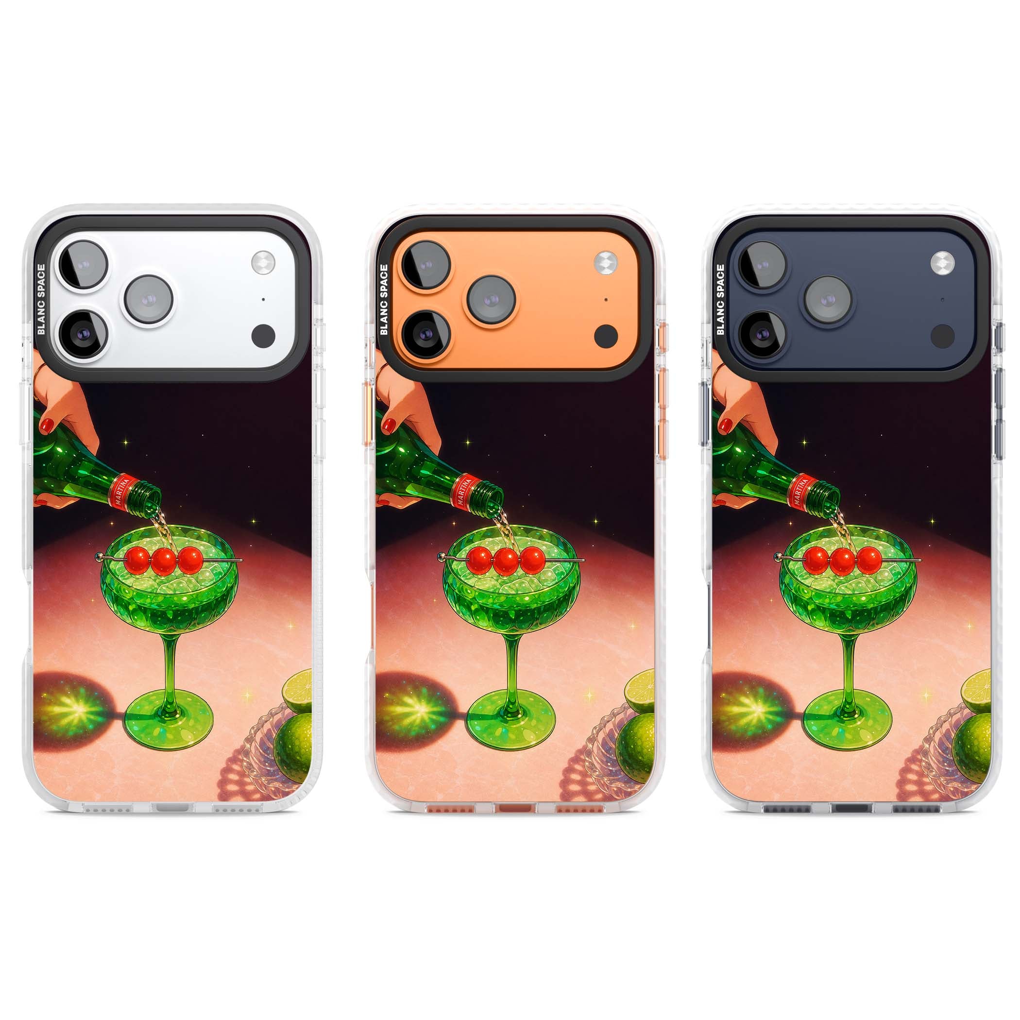 Absinthe Hour cocktail iPhone case featuring a green coupe glass, cherry garnish and vintage bottle pour illustration | Impact Magsafe case for iPhone 17 Pro, iPhone 17 Pro Max