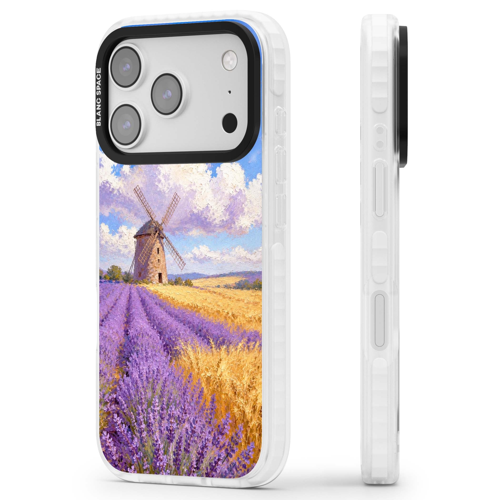 Lavender Mill cottagecore iPhone case featuring a French windmill, lavender field and golden wheat oil painting | Impact Magsafe case for iPhone 17 Pro, iPhone 17 Pro Max